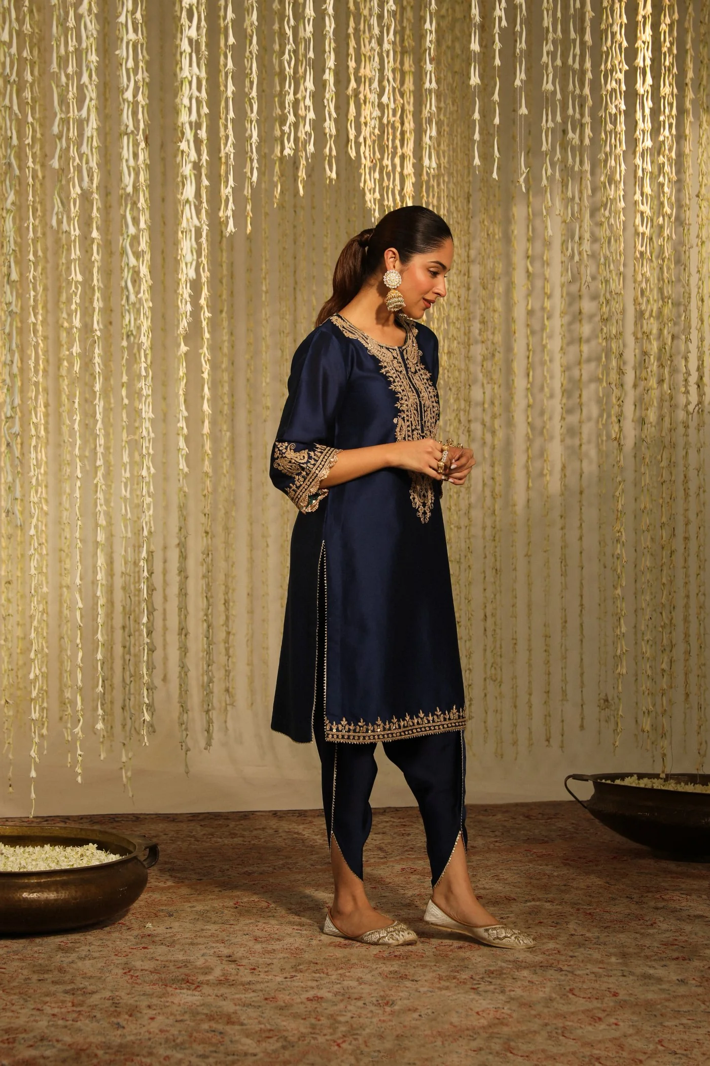 AMAYRA - DEEP BLUE SHORT KURTA WITH DHOTI - Image 2
