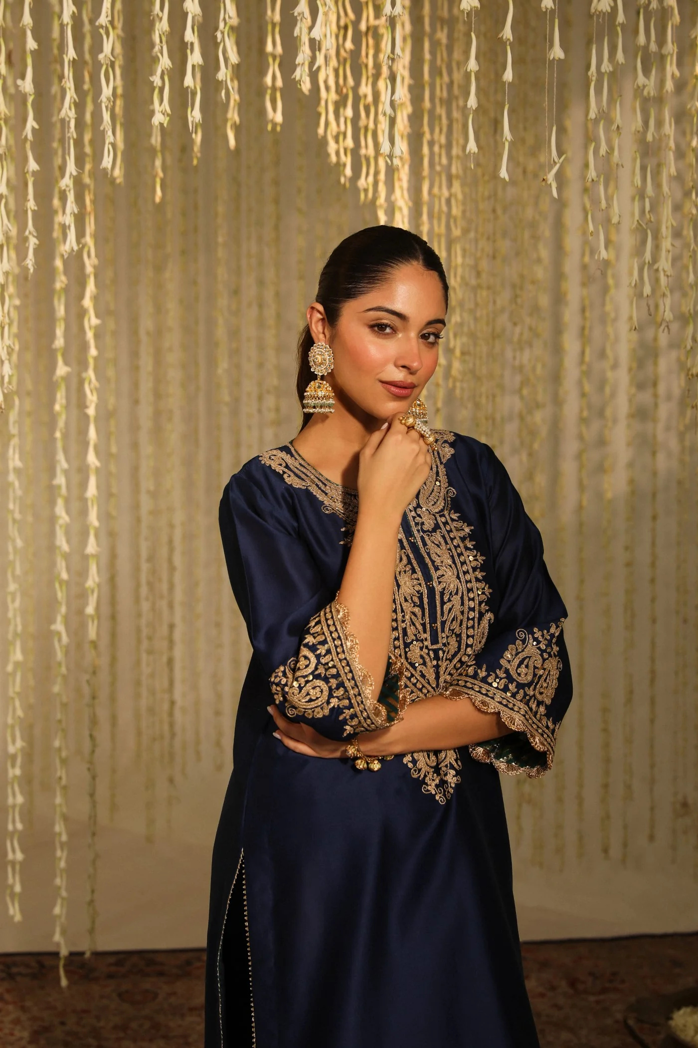 AMAYRA - DEEP BLUE SHORT KURTA WITH DHOTI - Image 4