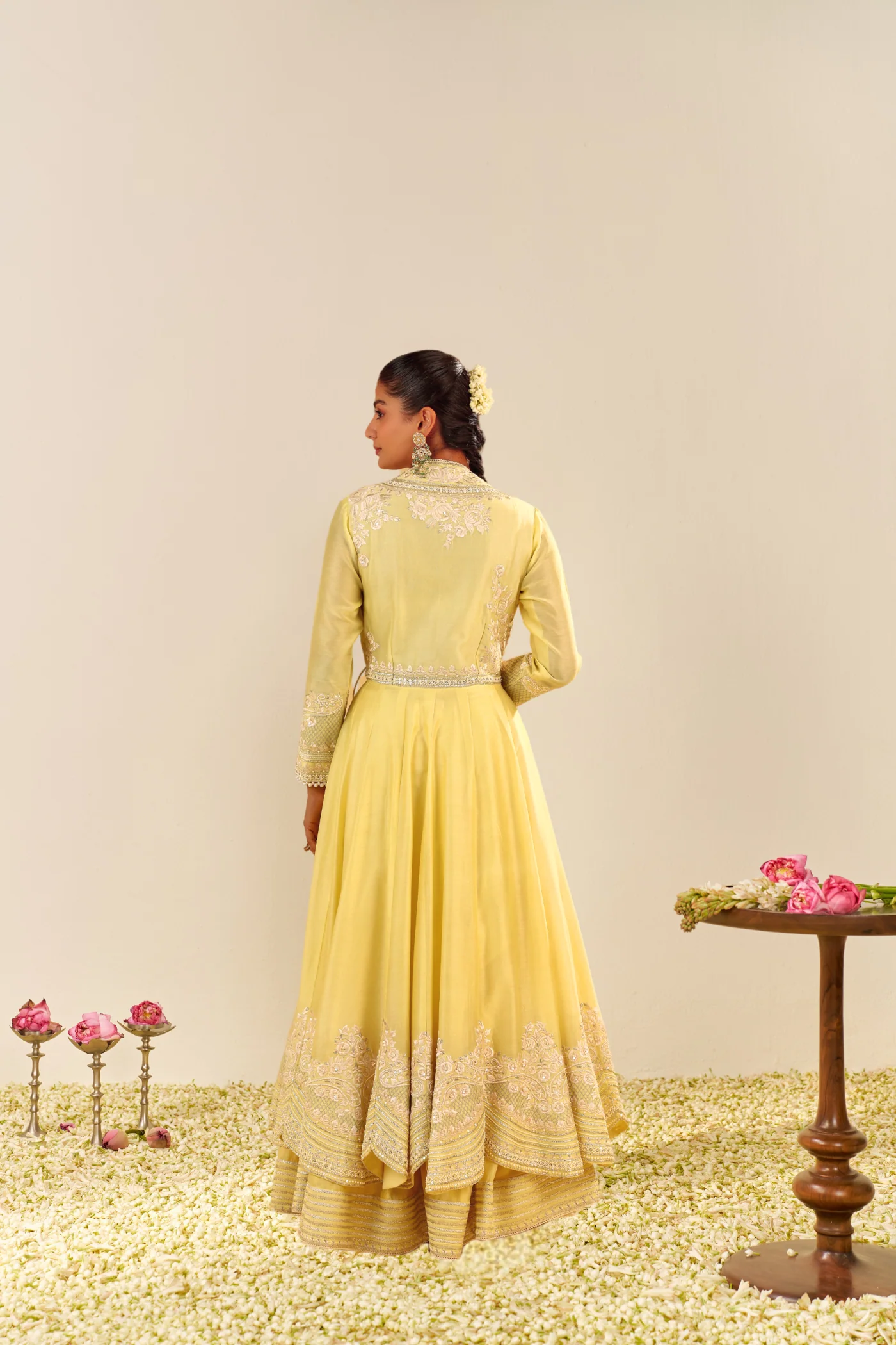 Ameena - Lemon Yellow Long Anarkali With Skirt - Image 3