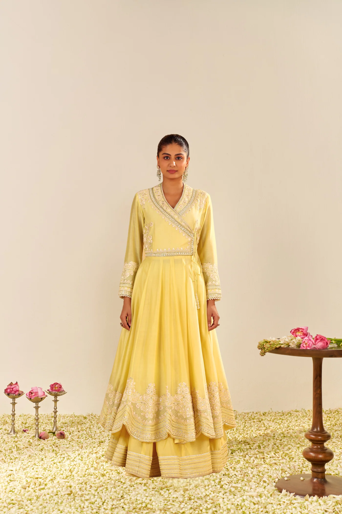 Ameena - Lemon Yellow Long Anarkali With Skirt - Image 4
