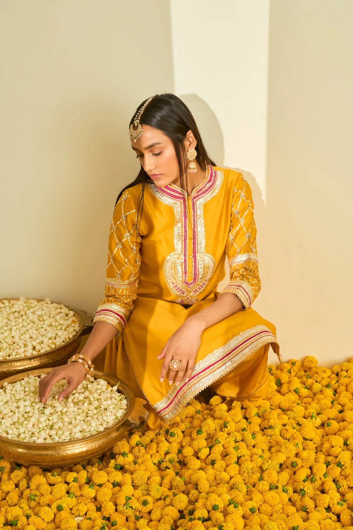 Aminah Glaze Mustard kurta with dhoti - Image 6