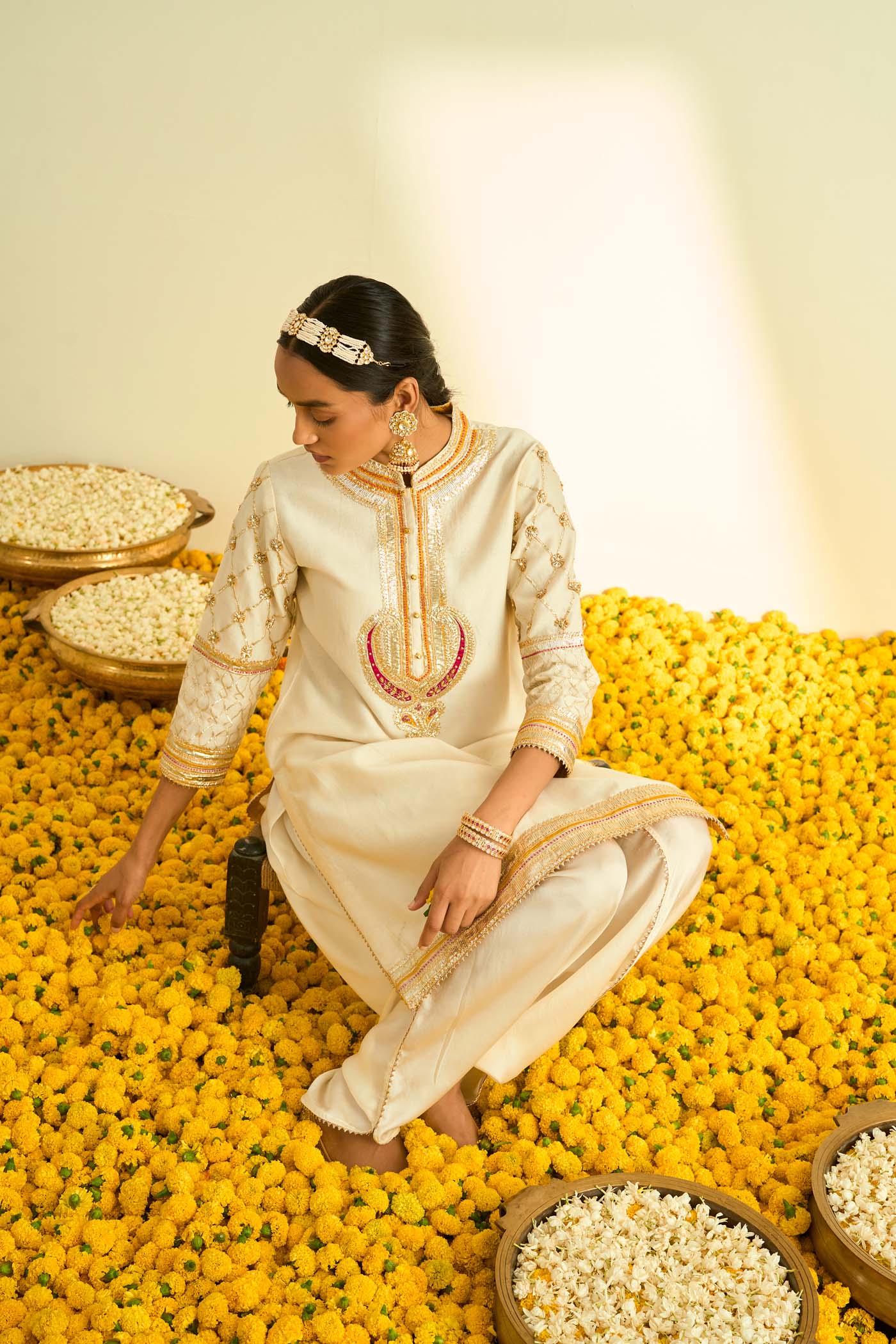 Aminah Daisy Ivory Kurta with Dhoti - Image 6