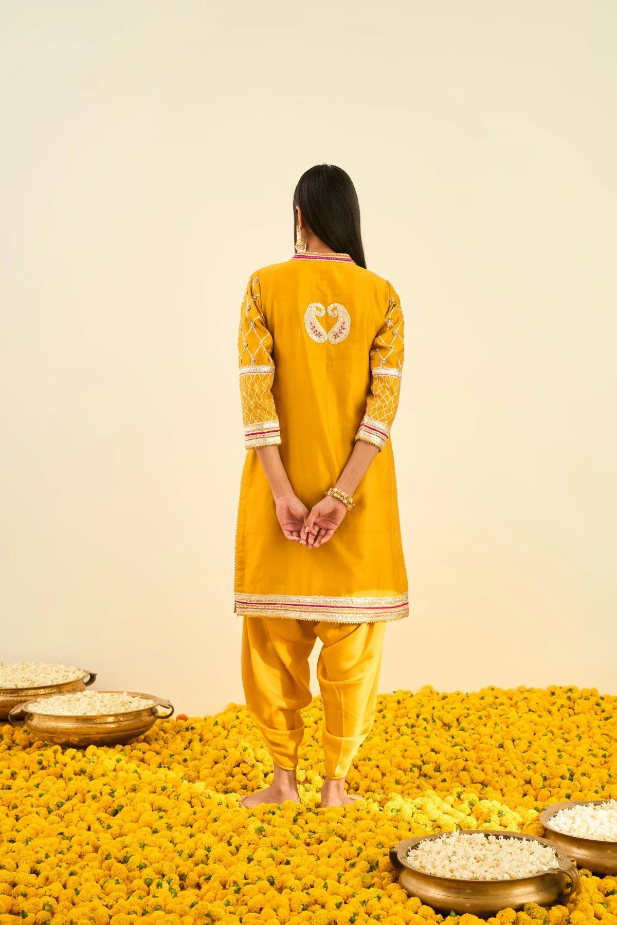 Aminah Glaze Mustard kurta with dhoti (Lxrts) - Image 3