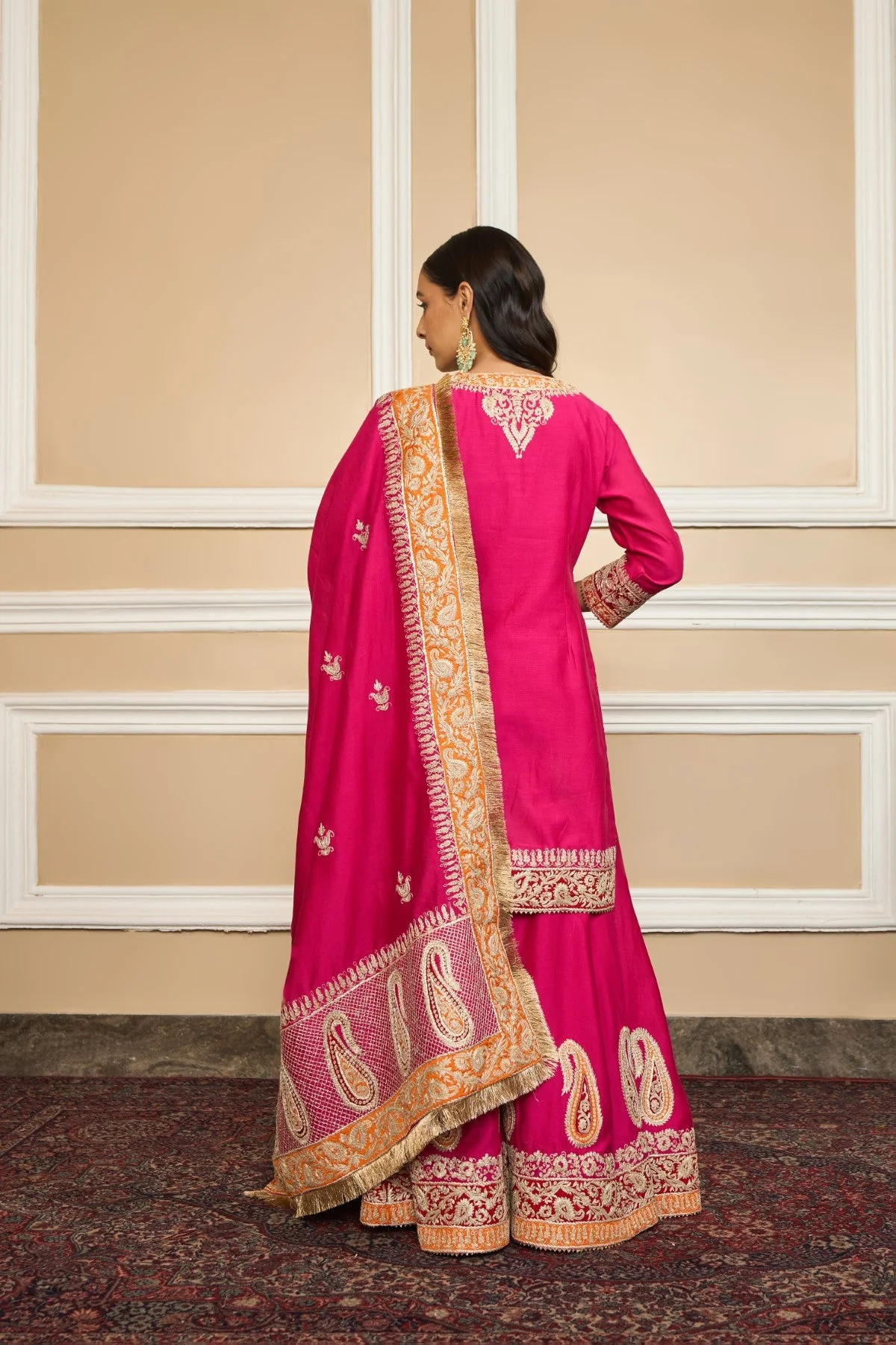 AMIRA - HOTPINK SHORT KURTA WITH SHARARA AND ODHNI (LXRTS) - Image 4