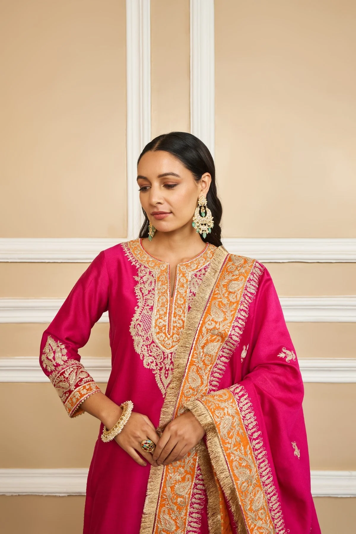 AMIRA - HOTPINK SHORT KURTA WITH SHARARA AND ODHNI (LXRTS) - Image 5