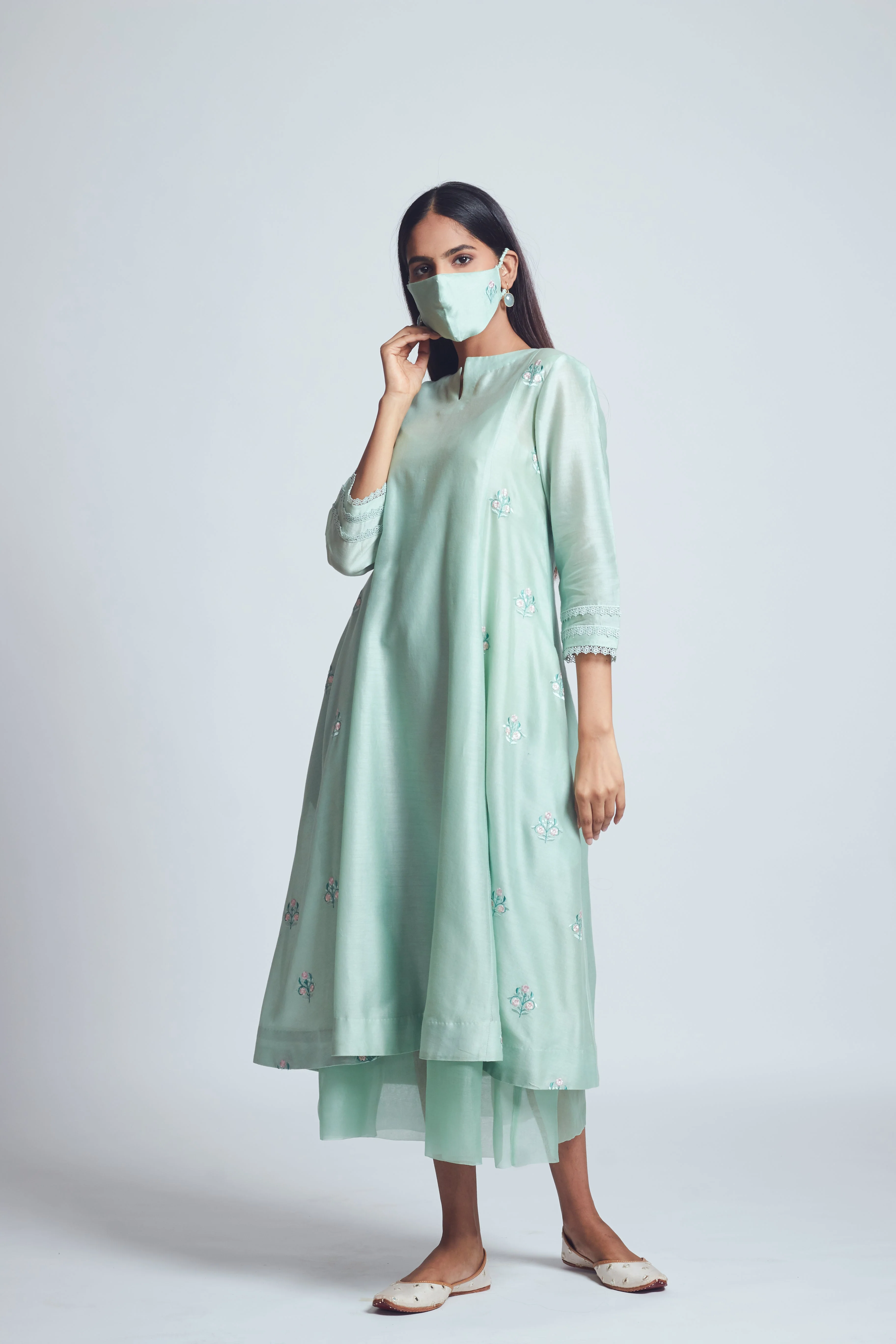 Amna- Sage green princess cut summer dress - Image 4
