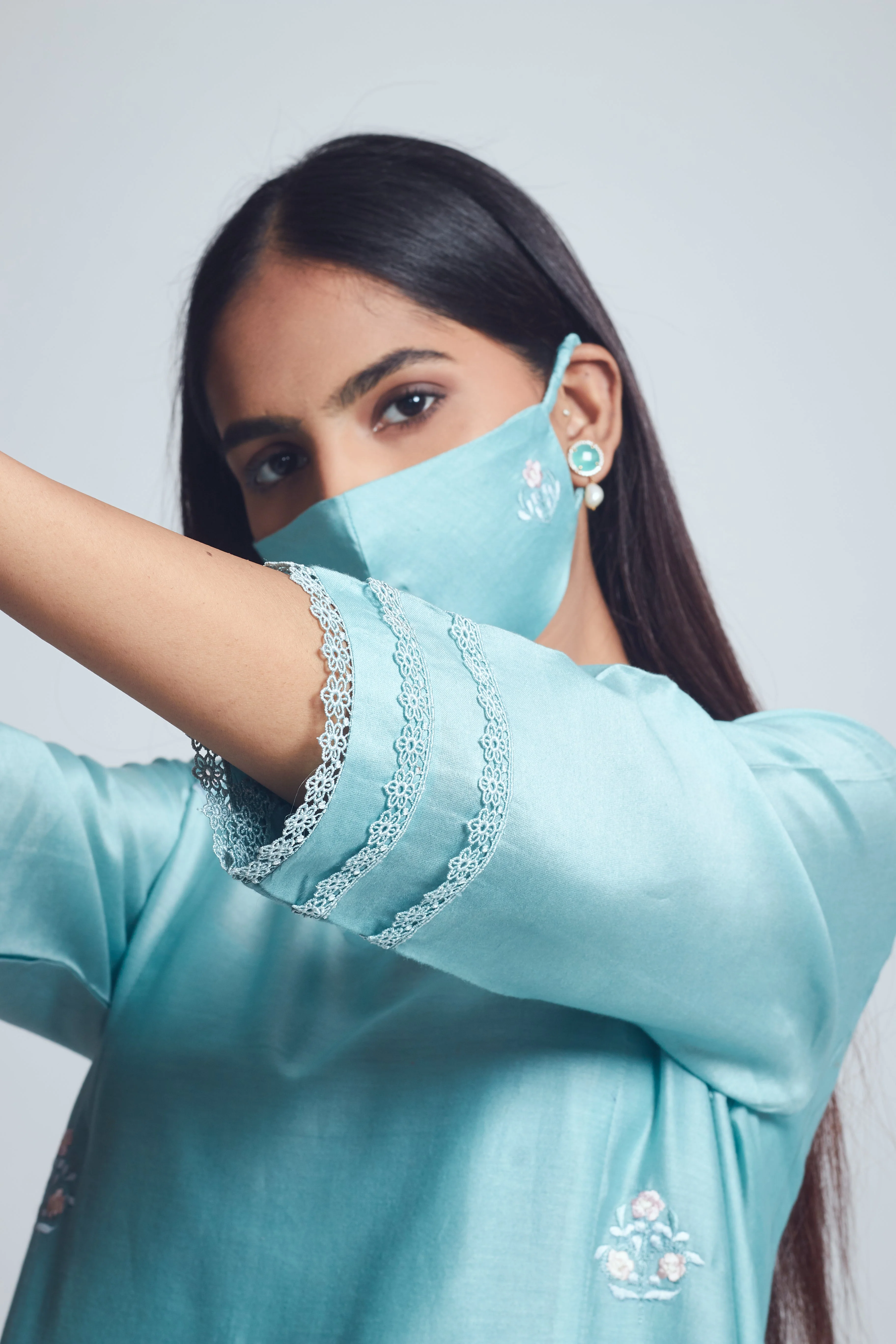 Amna- Teal blue twin layer summer dress - Image 3