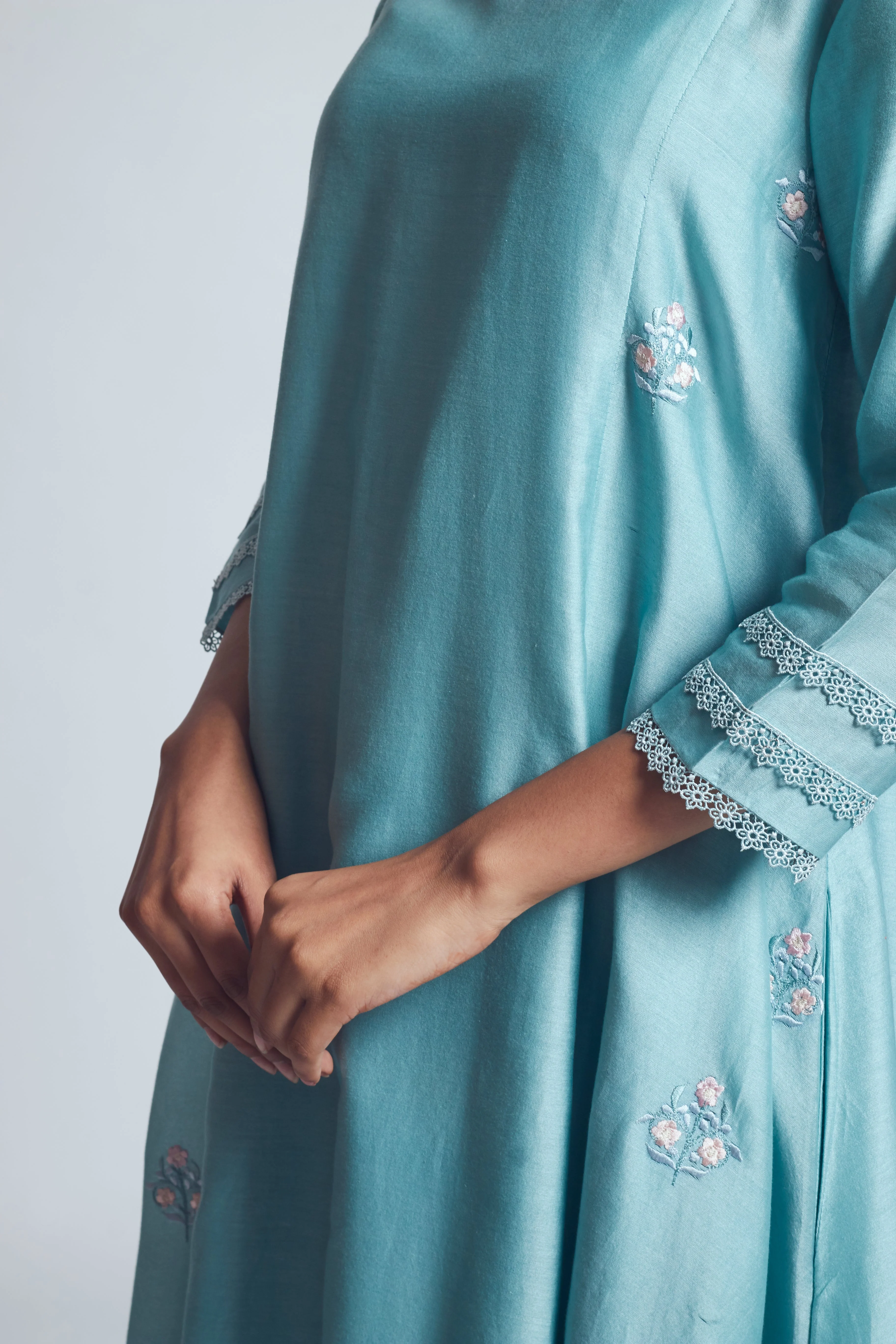 Amna- Teal blue twin layer summer dress - Image 4