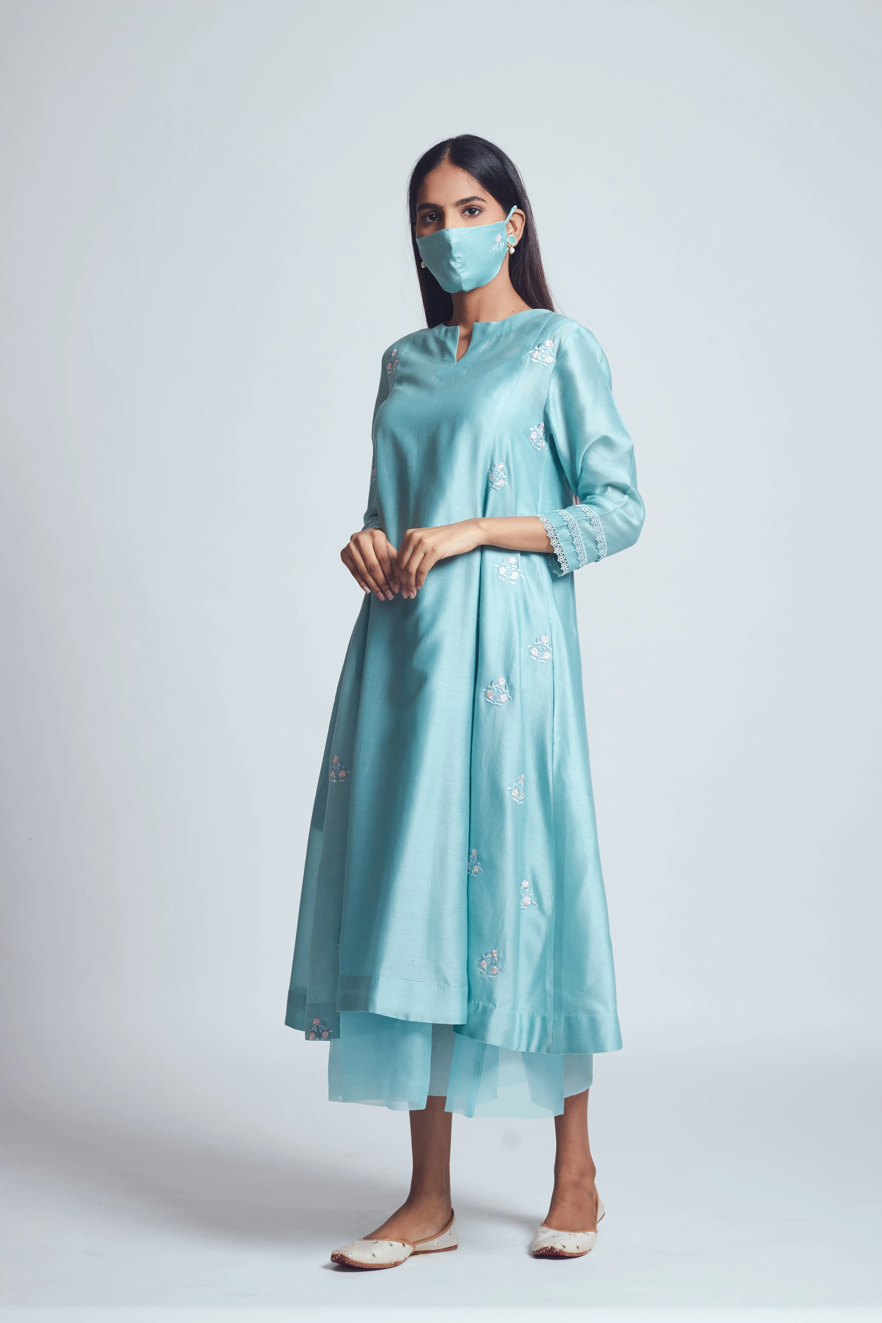 Amna- Teal blue twin layer summer dress - Image 5