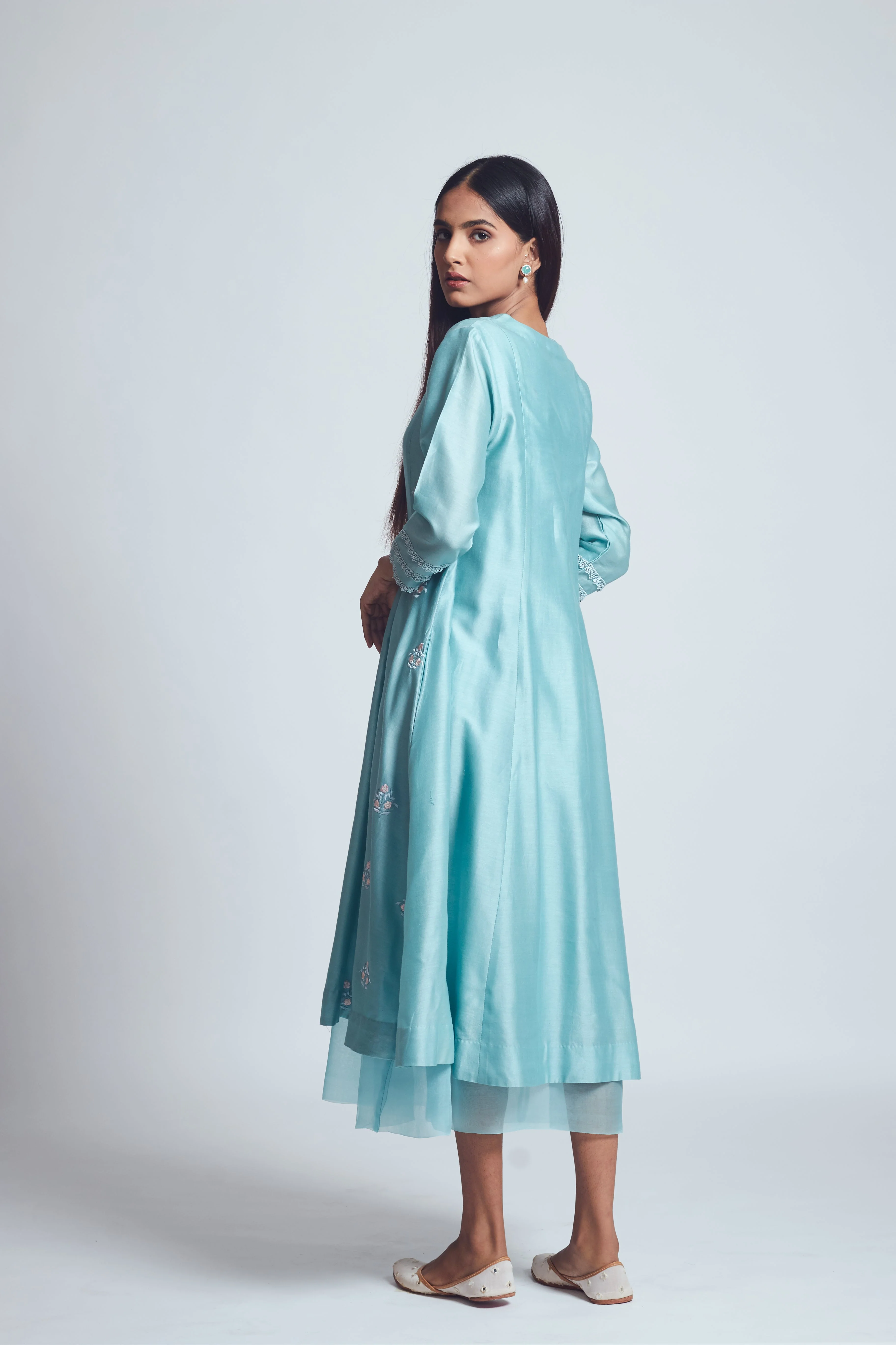 Amna- Teal blue twin layer summer dress - Image 6