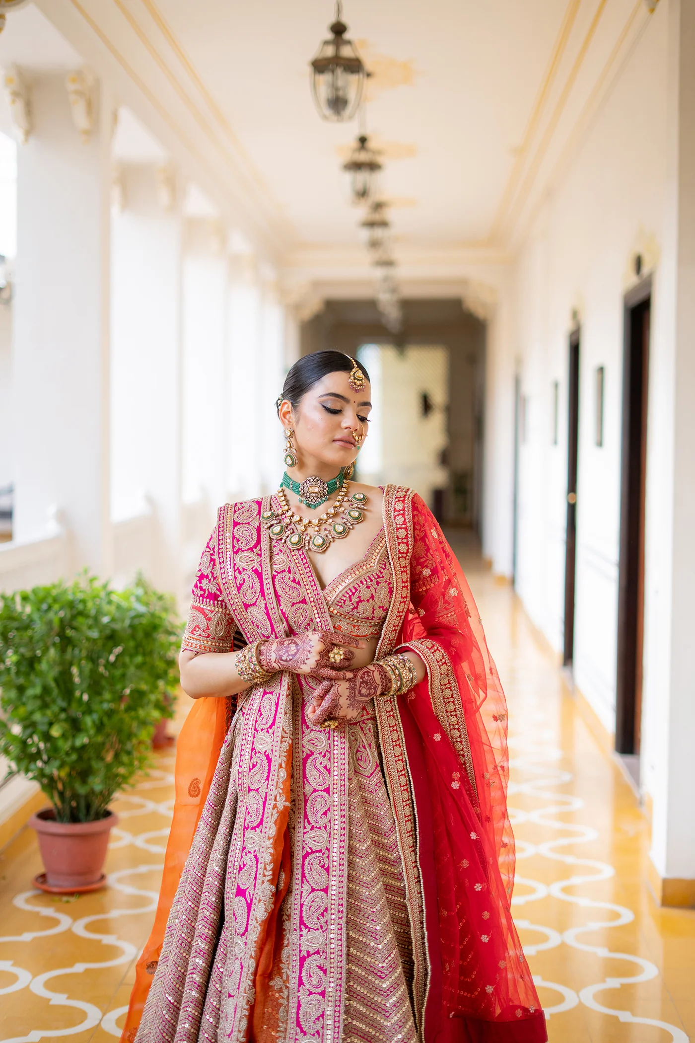 Anahira - Rani Hotpink Blouse with Lehenga and Dupatta - Image 4