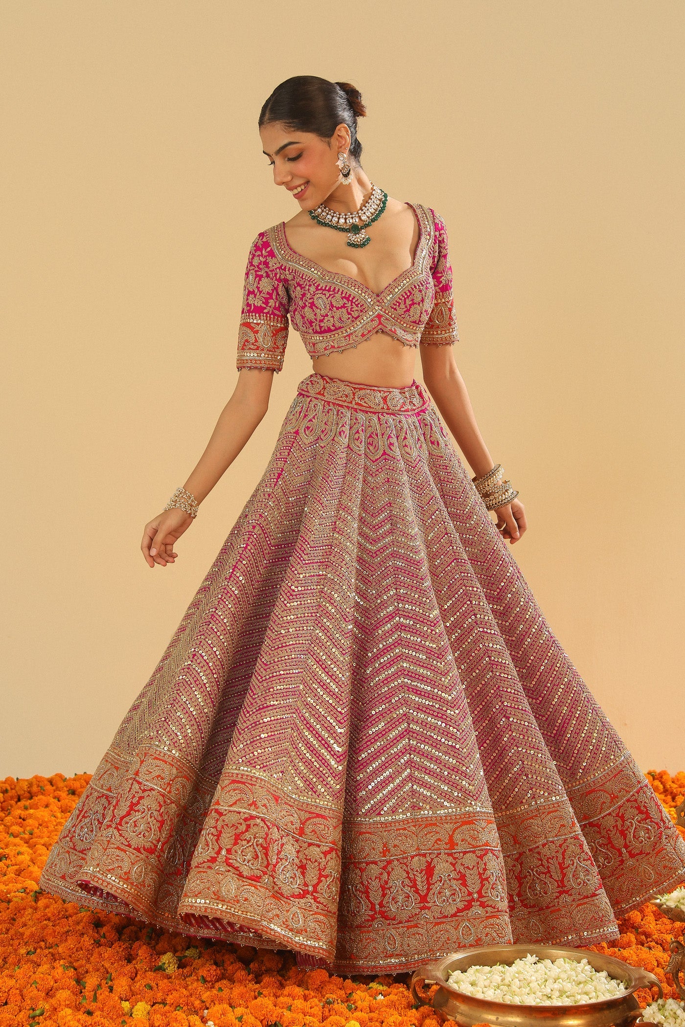 Anahira - Rani Hotpink Blouse with Lehenga and Dupatta (Lxrts) - Image 6