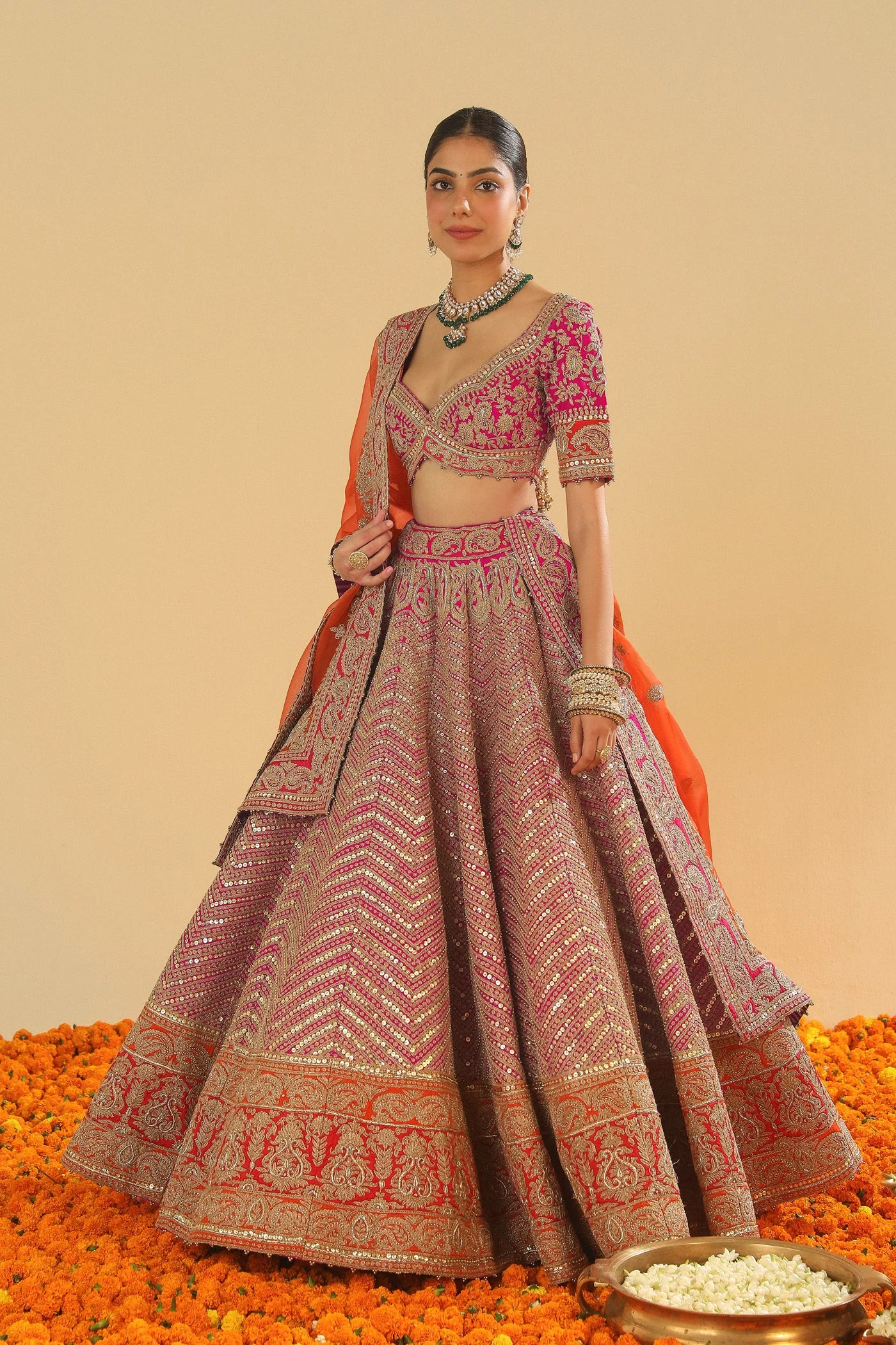 Anahira - Rani Hotpink Blouse with Lehenga and Dupatta (Lxrts) - Image 7