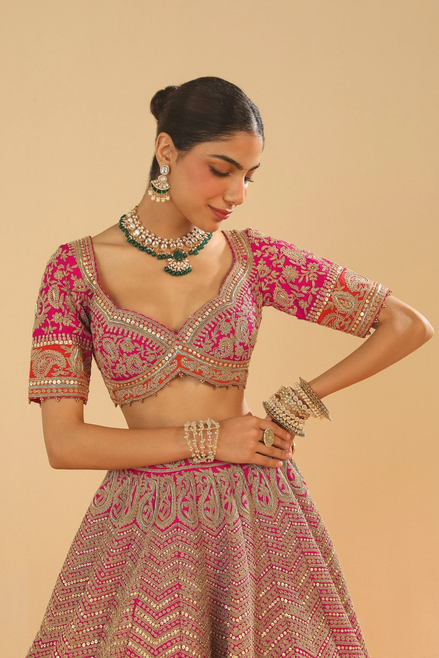 Anahira - Rani Hotpink Blouse with Lehenga and Dupatta (Lxrts) - Image 9