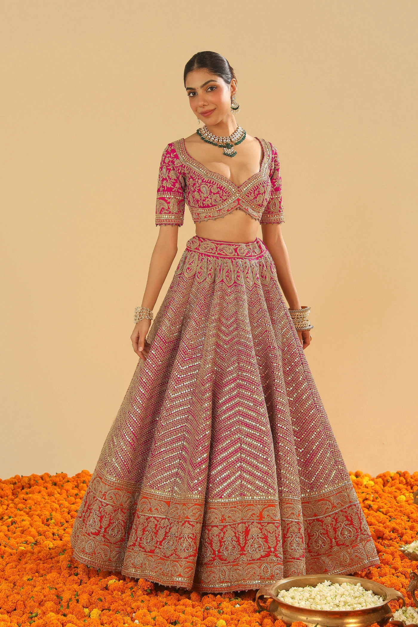 Anahira - Rani Hotpink Blouse with Lehenga and Dupatta