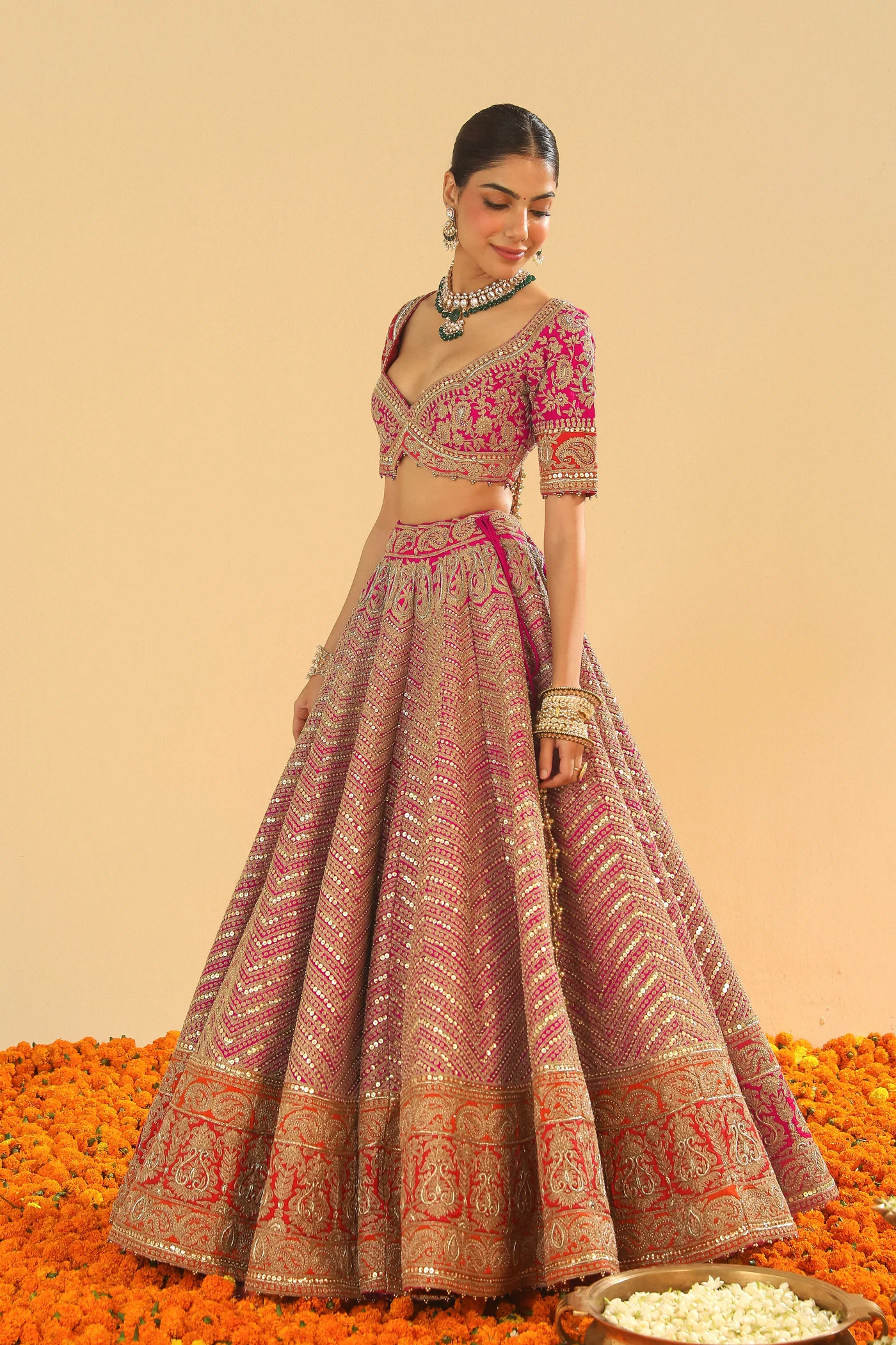 Anahira - Rani Hotpink Blouse with Lehenga and Dupatta - Image 5