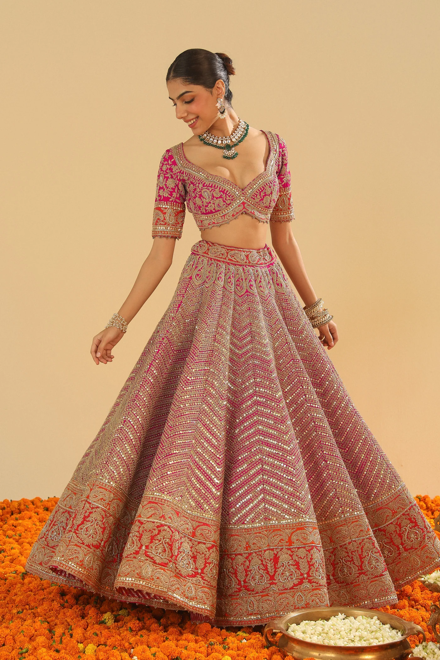 Anahira - Rani Hotpink Blouse with Lehenga and Dupatta - Image 6