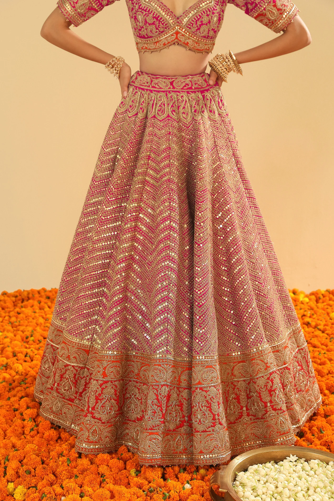Anahira - Rani Hotpink Blouse with Lehenga and Dupatta - Image 8