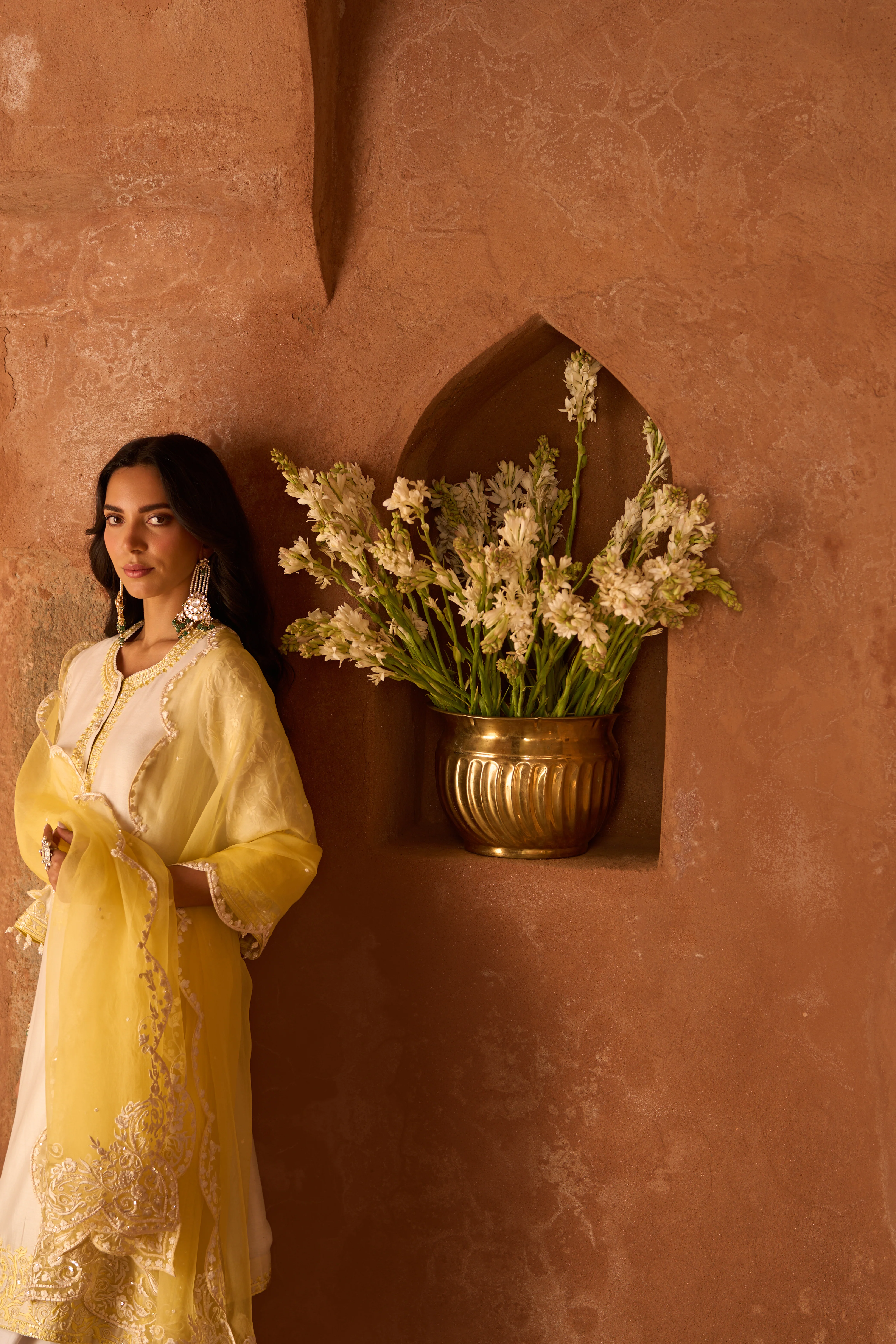 ANAM - DAISY IVORY WITH LEMON YELLOW A-LINE KURTA WITH SALWAR AND DUPATTA - Image 4