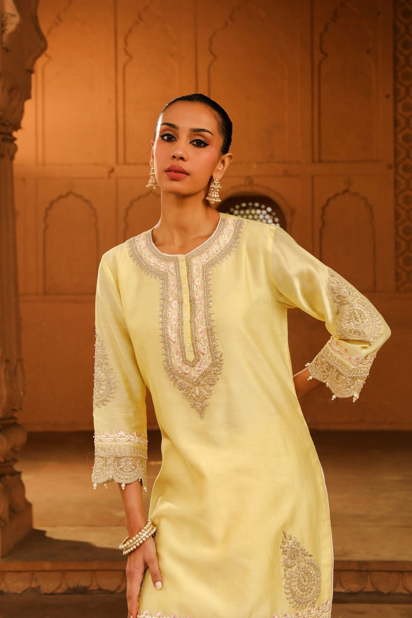 Anika - Lemon Yellow Kurta with dhoti - Image 3