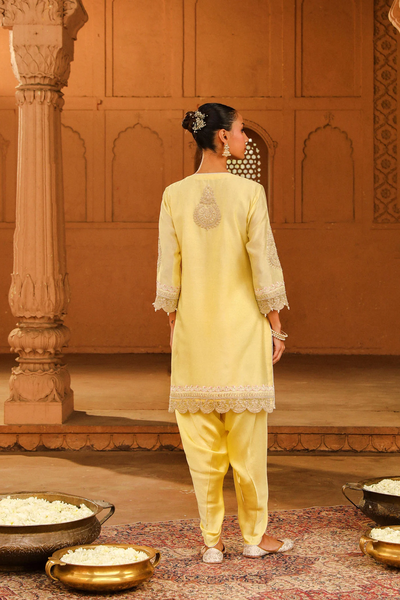 Anika - Lemon Yellow Kurta with dhoti - Image 4