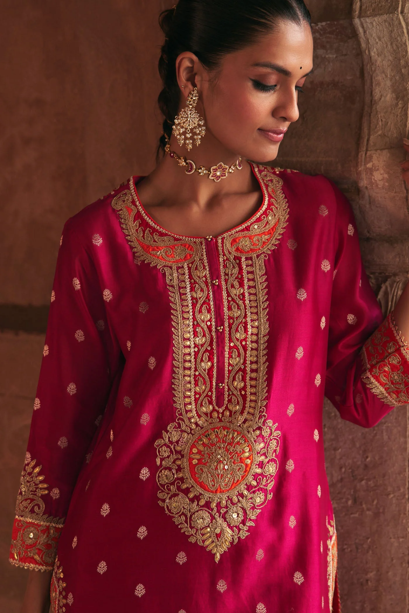 ANILA - HOTPINK SHORT KURTA WITH SALWAR (Lxrts) - Image 5