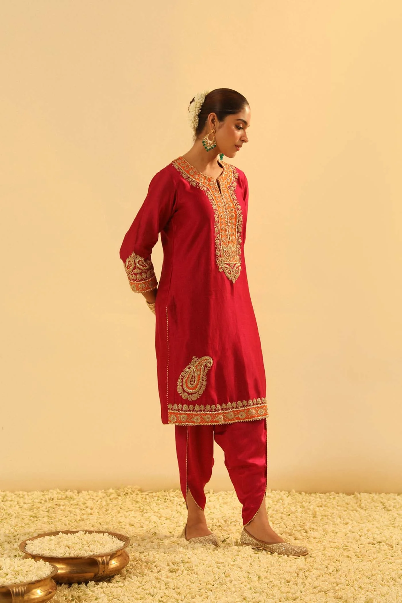 Anjum - Hot Pink Short Kurta with Dhoti (Lxrts) - Image 3