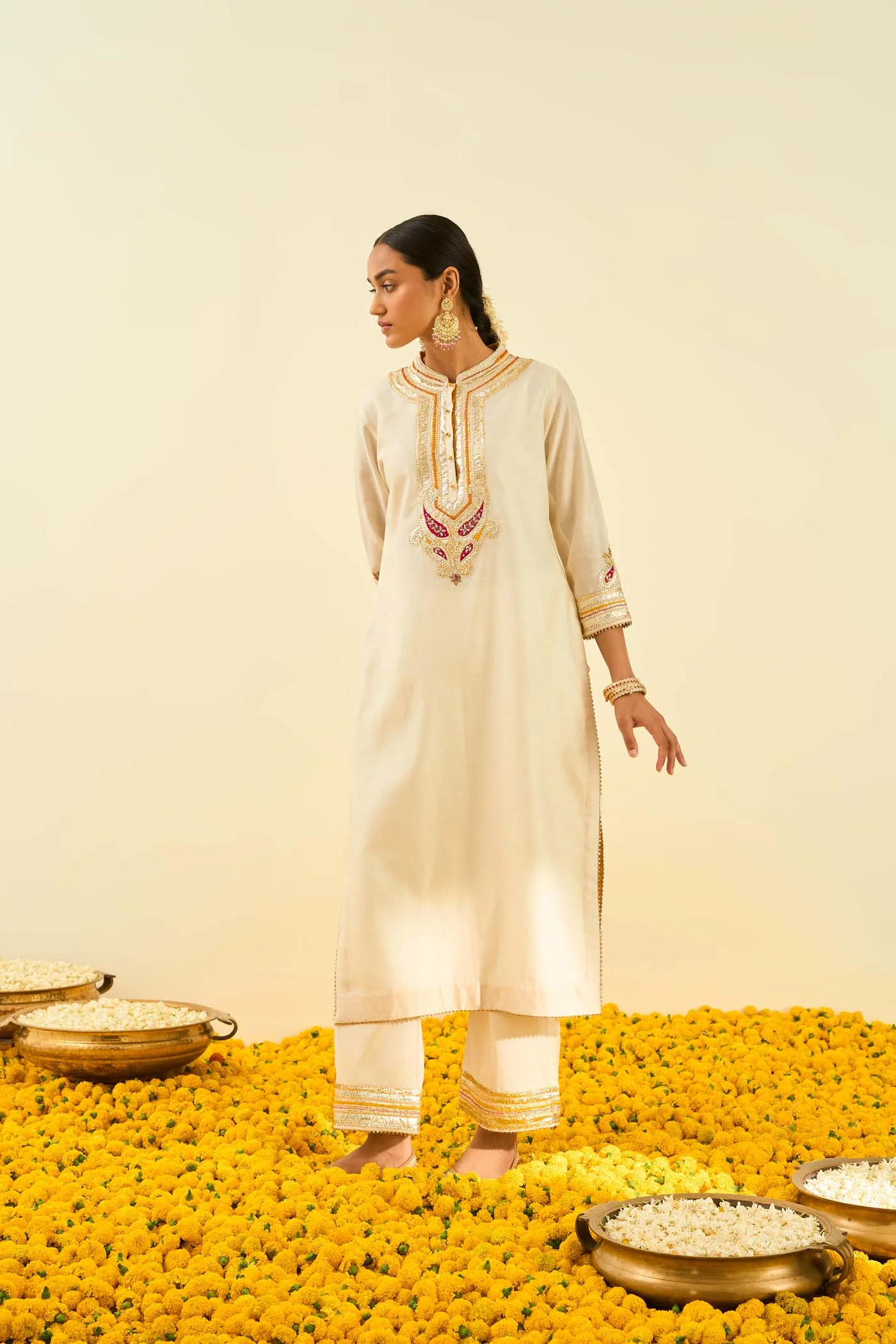 Arisah- Daisy Ivory straight long kurta with palazzo - Image 2