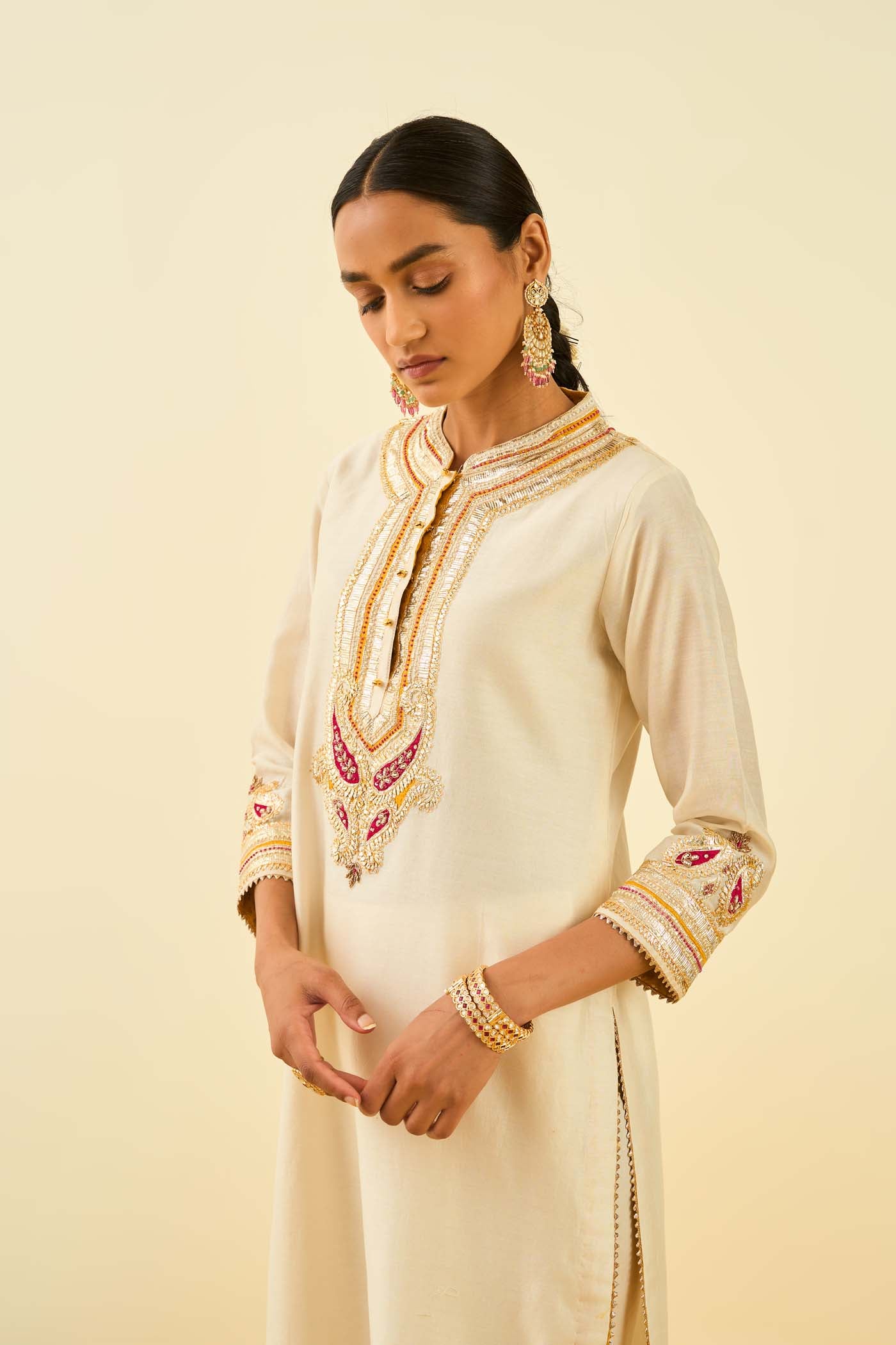 Arisah- Daisy Ivory straight long kurta with palazzo - Image 4