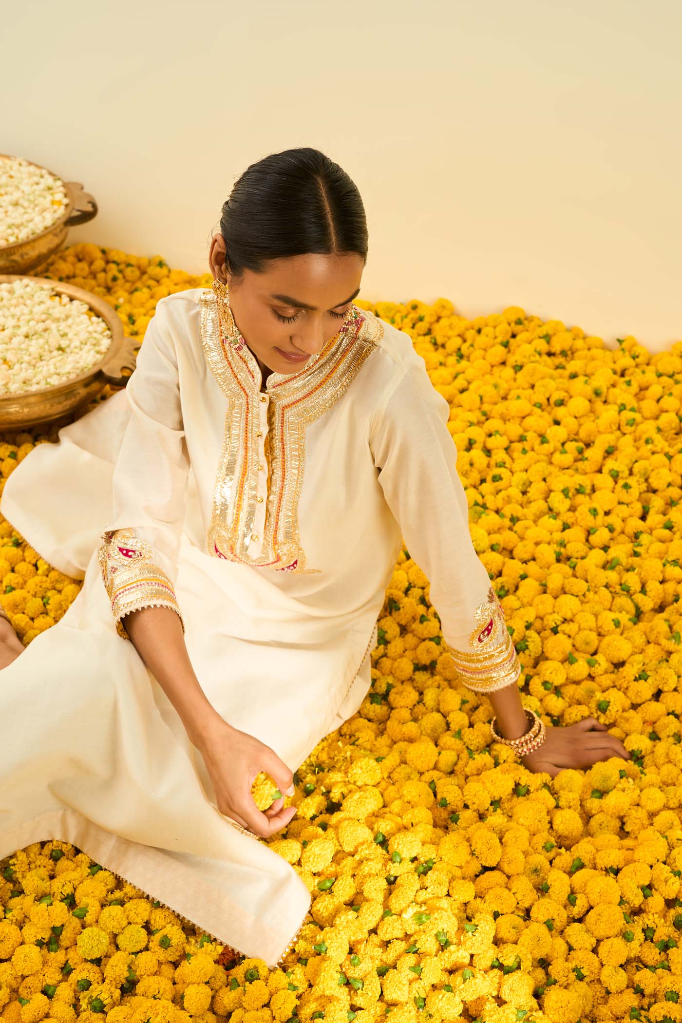 Arisah- Daisy Ivory straight long kurta with palazzo - Image 5