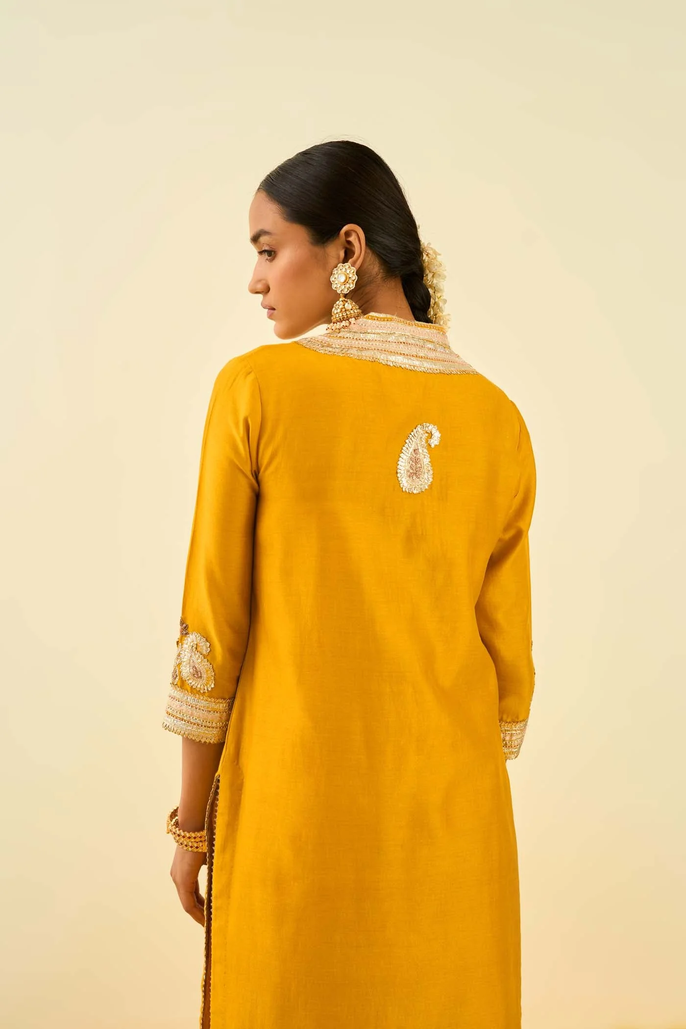Arisah- Glaze Mustard straight long kurta with palazzo (Lxrts) - Image 3