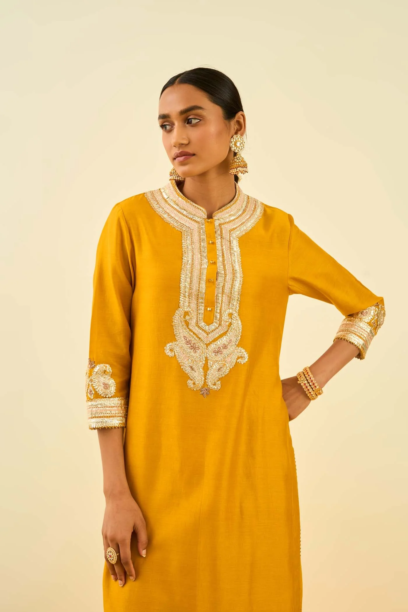 Arisah- Glaze Mustard straight long kurta with palazzo (Lxrts) - Image 4