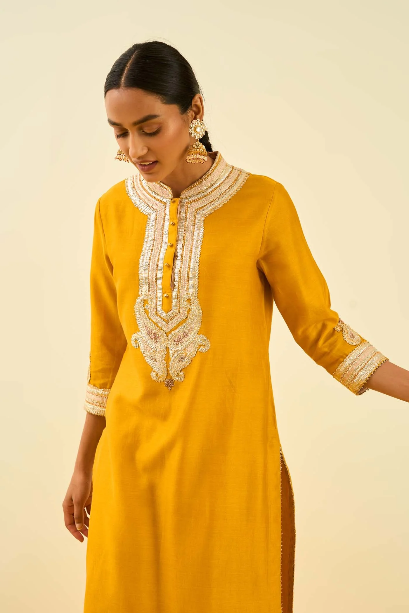 Arisah- Glaze Mustard straight long kurta with palazzo (Lxrts) - Image 5