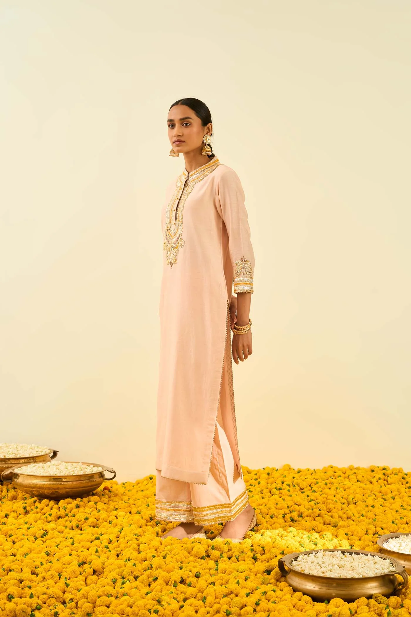 Arisah- Rosepink straight long kurta with palazzo - Image 2