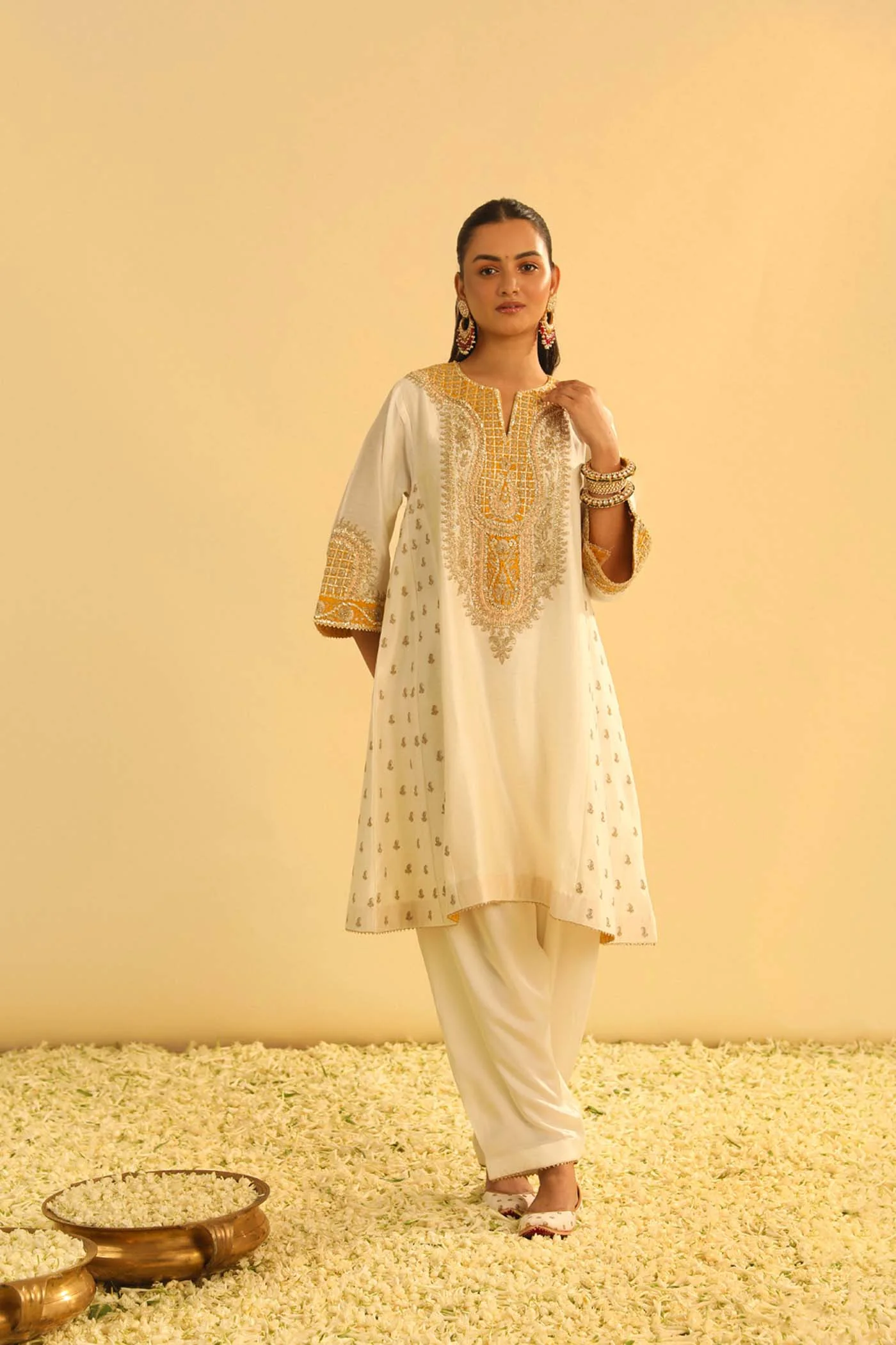 Arisana - Daisy Ivory Short Kalidaar Choga with Salwar