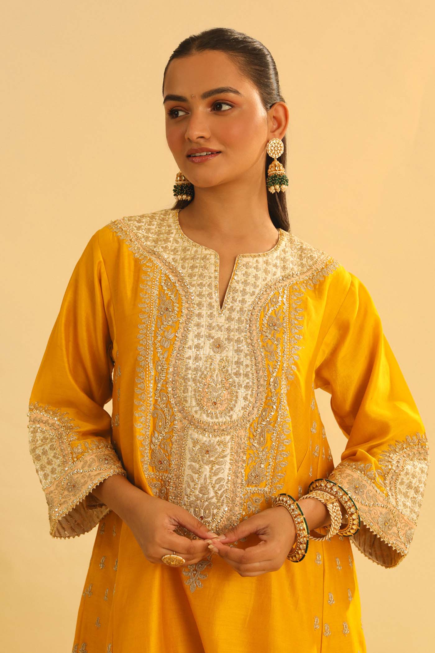 Arisana - Heirloom Mustard Short Kalidaar Choga with Salwar - Image 4