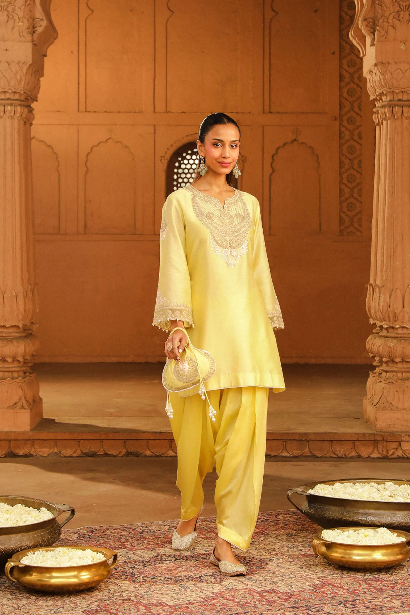 Ashira- Lemon Yellow Kurta With Salwar - Image 3