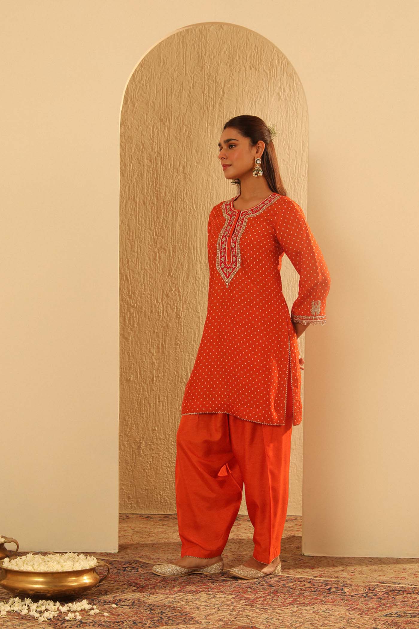 Asma - Orange Short Kurta with Salwar - Image 2