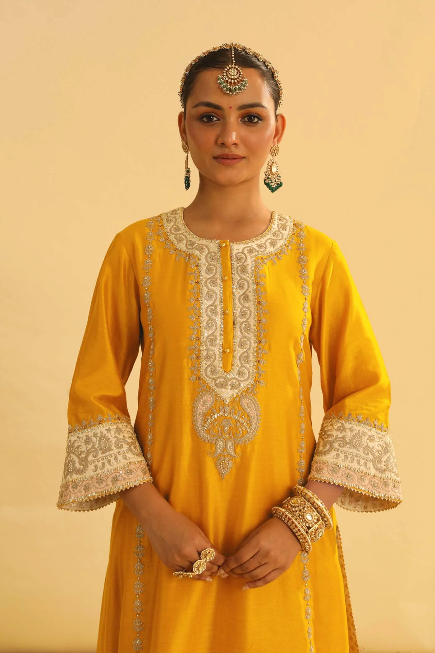 Asmira - Heirloom Mustard Long Kurta with Palazzo & Dupatta - Image 9