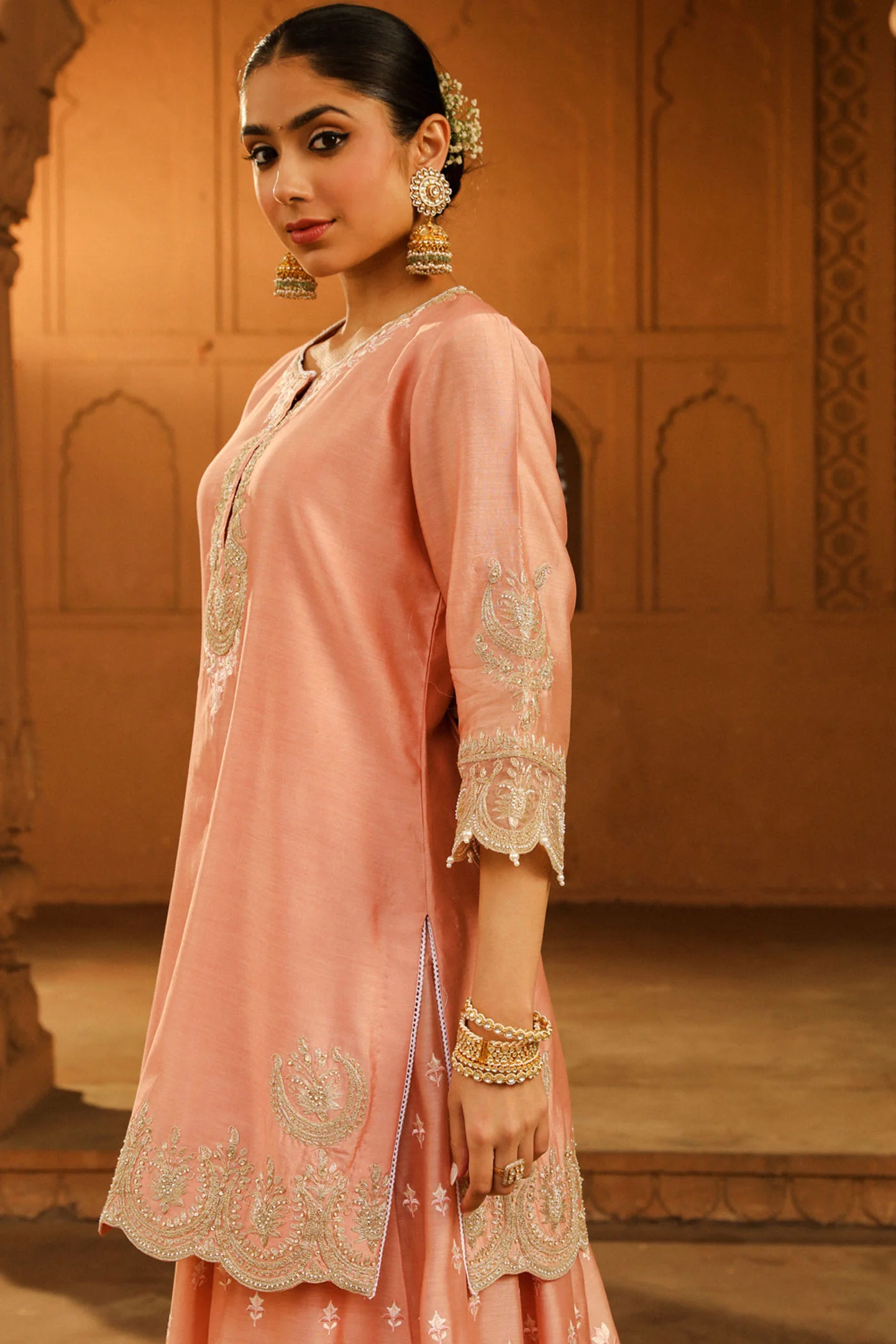 Ayda - Off Rose Kurta with Sharara and Dupatta - Image 3