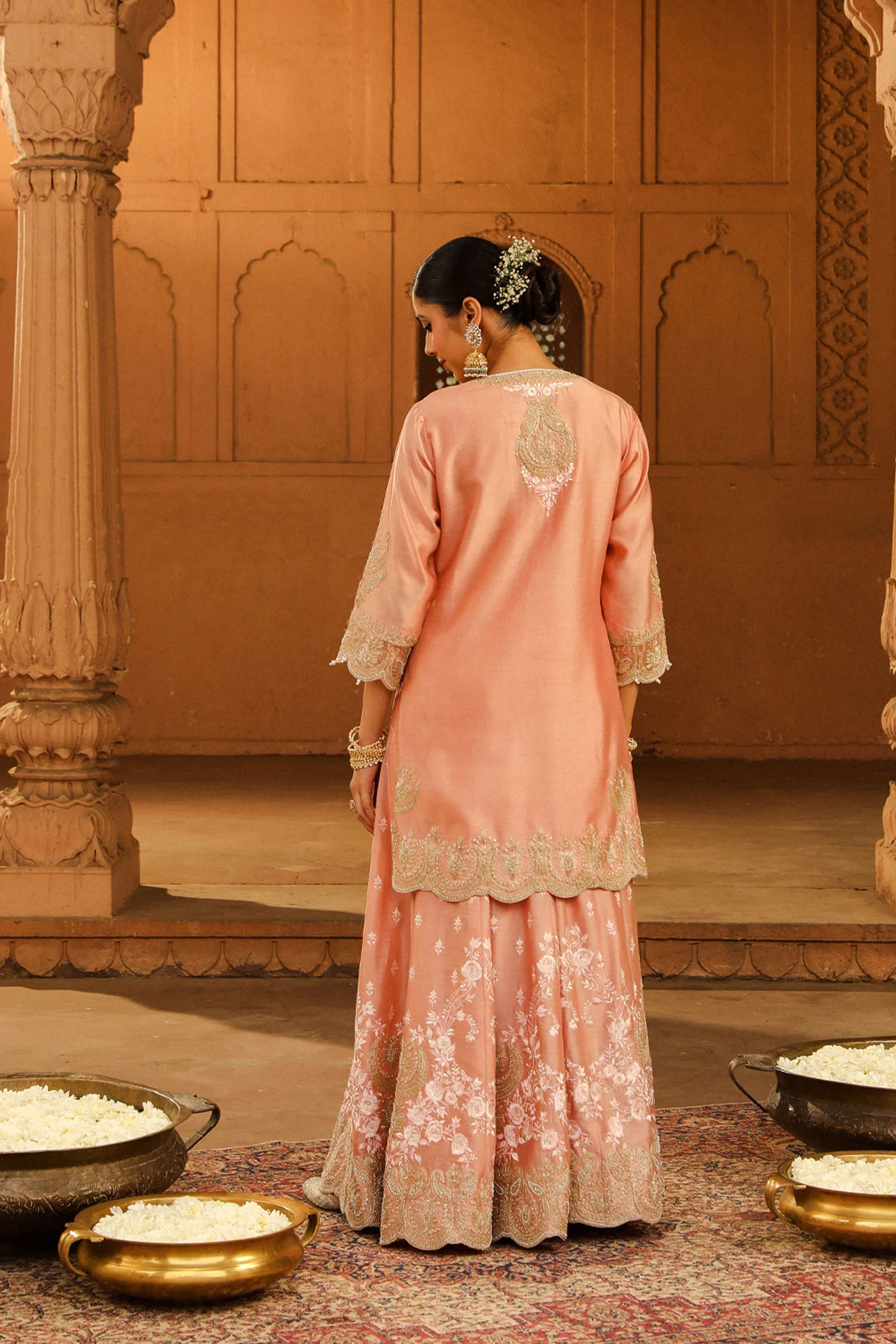 Ayda - Off Rose Kurta with Sharara and Dupatta - Image 6
