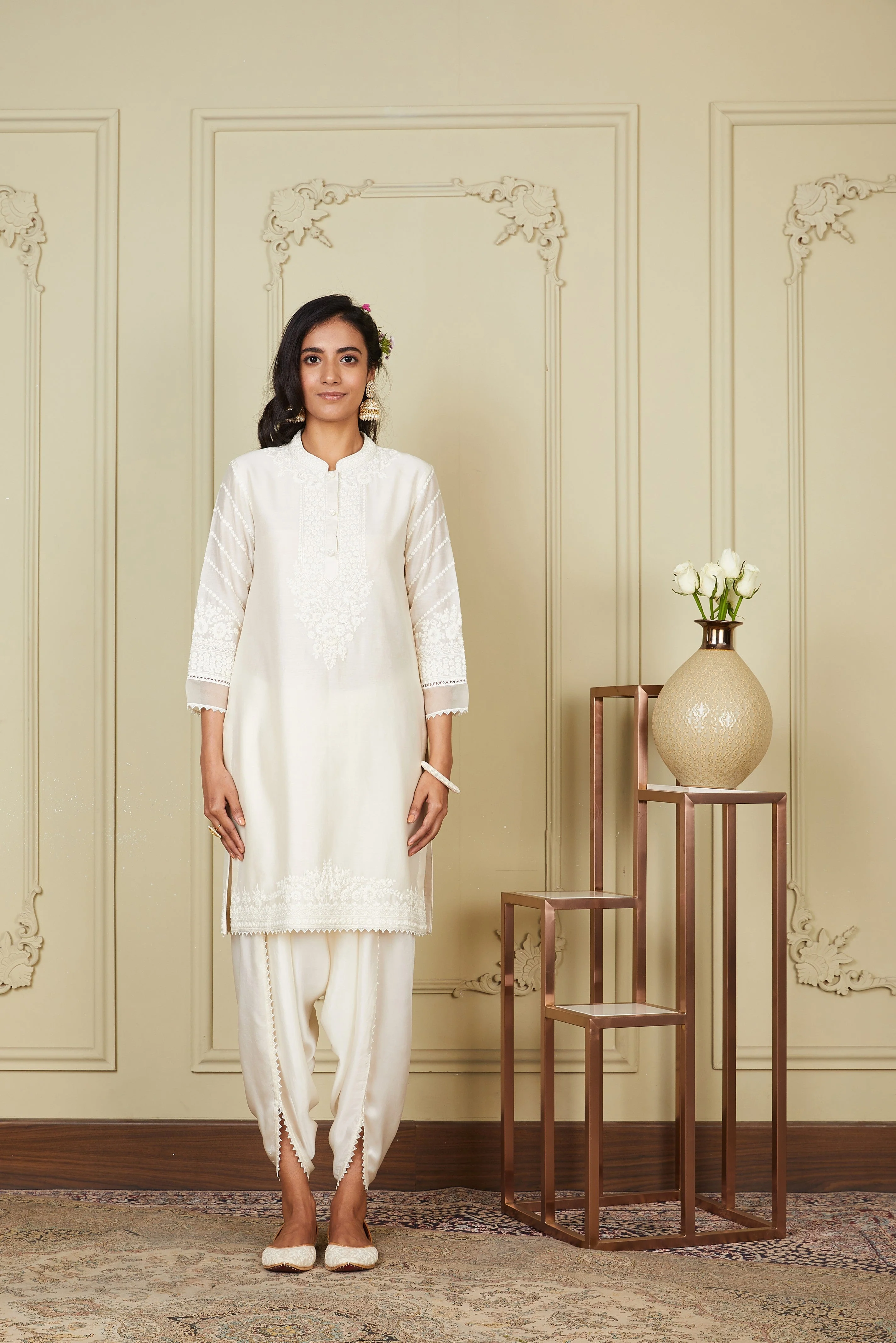 Ayika - Daisy Ivory Short kurta with dhoti (Lxrts)