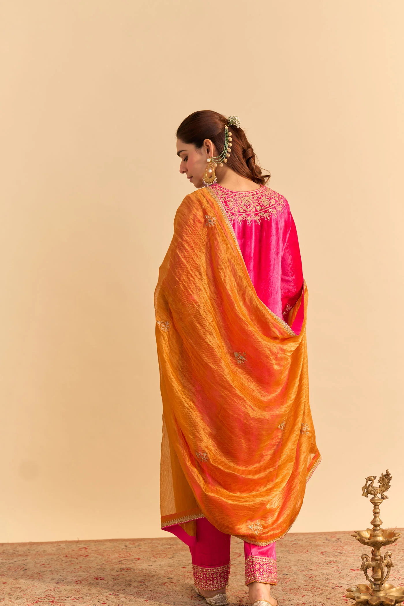 Aynaz - Silk Velvet Rani Hotpink Kurta with Salwar - Image 7