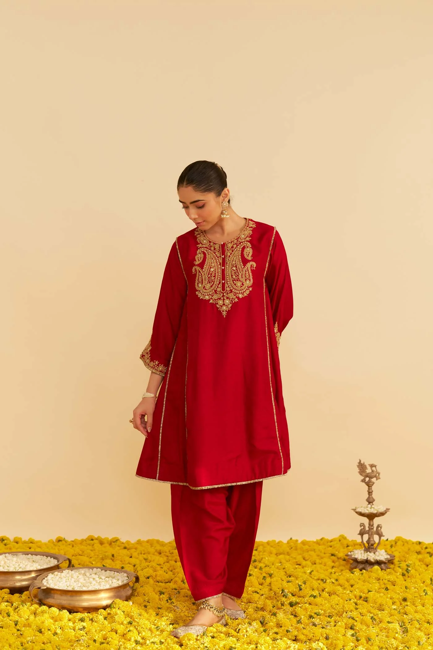AYRA - DEEP RED SHORT CHAUGA WITH SALWAR - Image 2