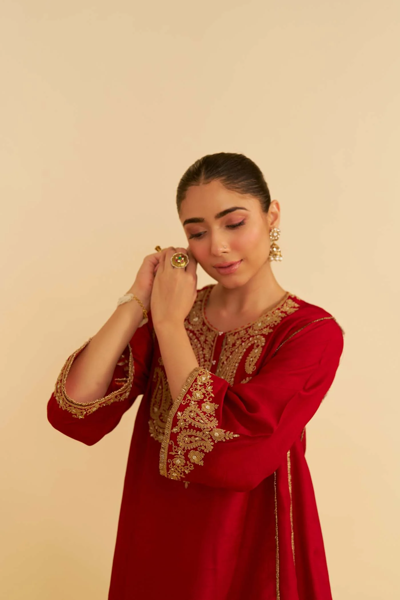 AYRA - DEEP RED SHORT CHAUGA WITH SALWAR - Image 4