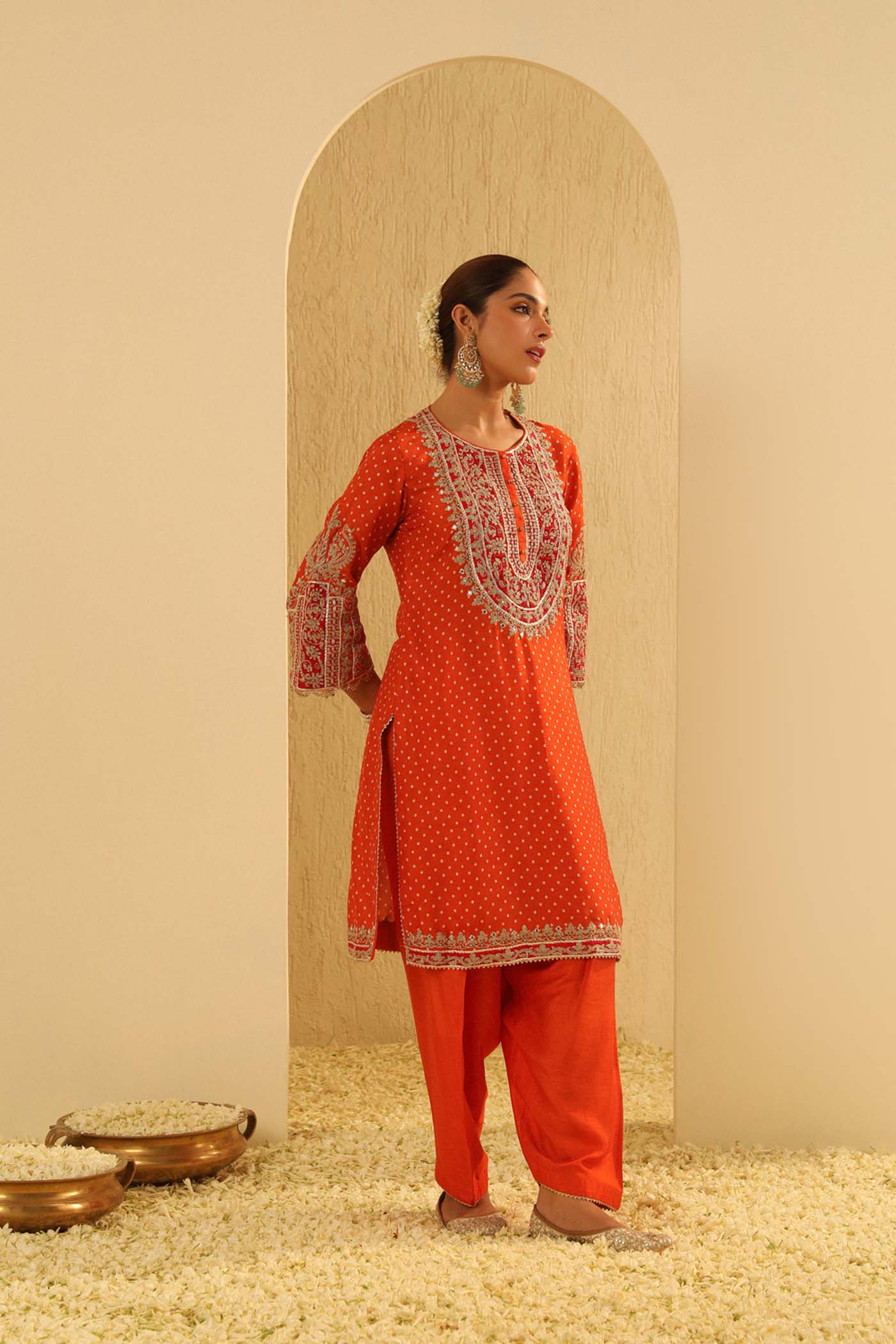Azra - Orange Kurta with Salwar - Image 2
