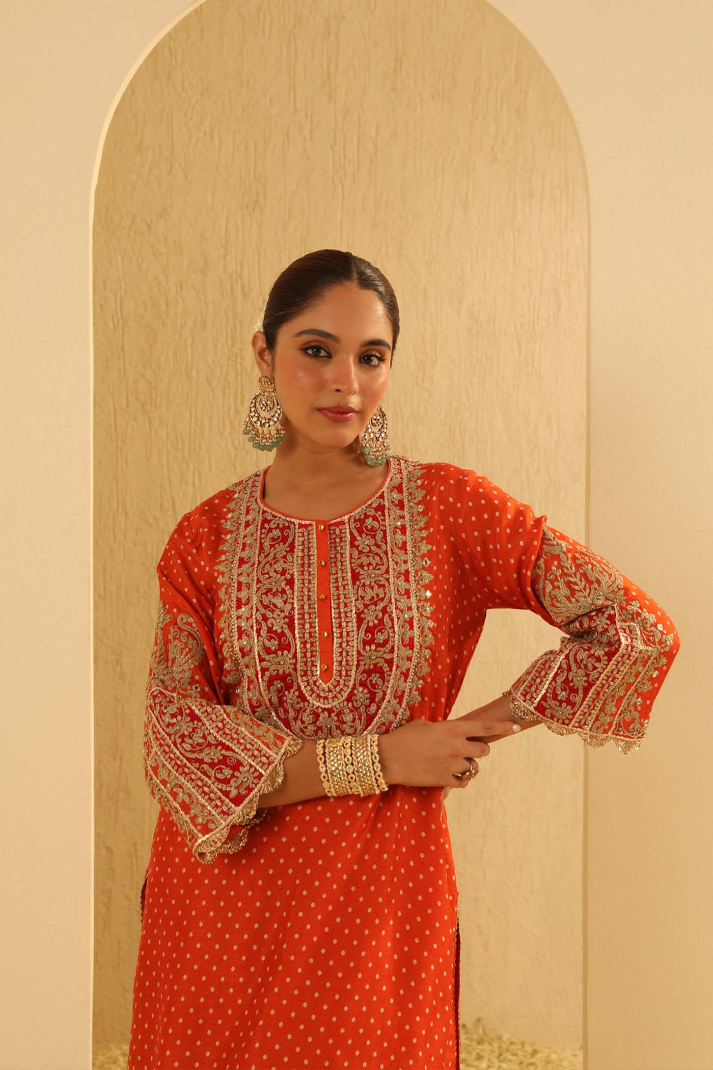 Azra - Orange Kurta with Salwar - Image 4