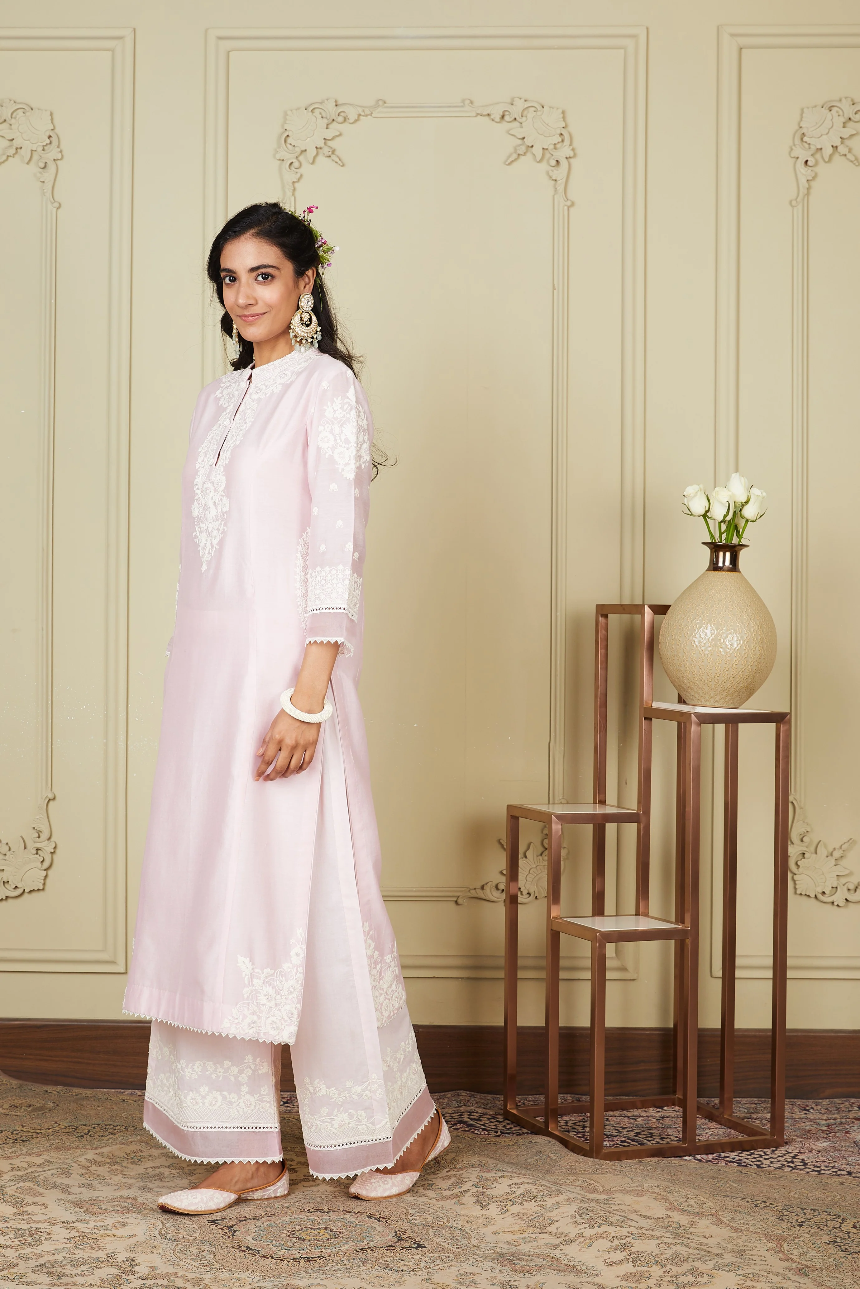 Bahareh - Pearl Blush Long kurta with palazzo - Image 3