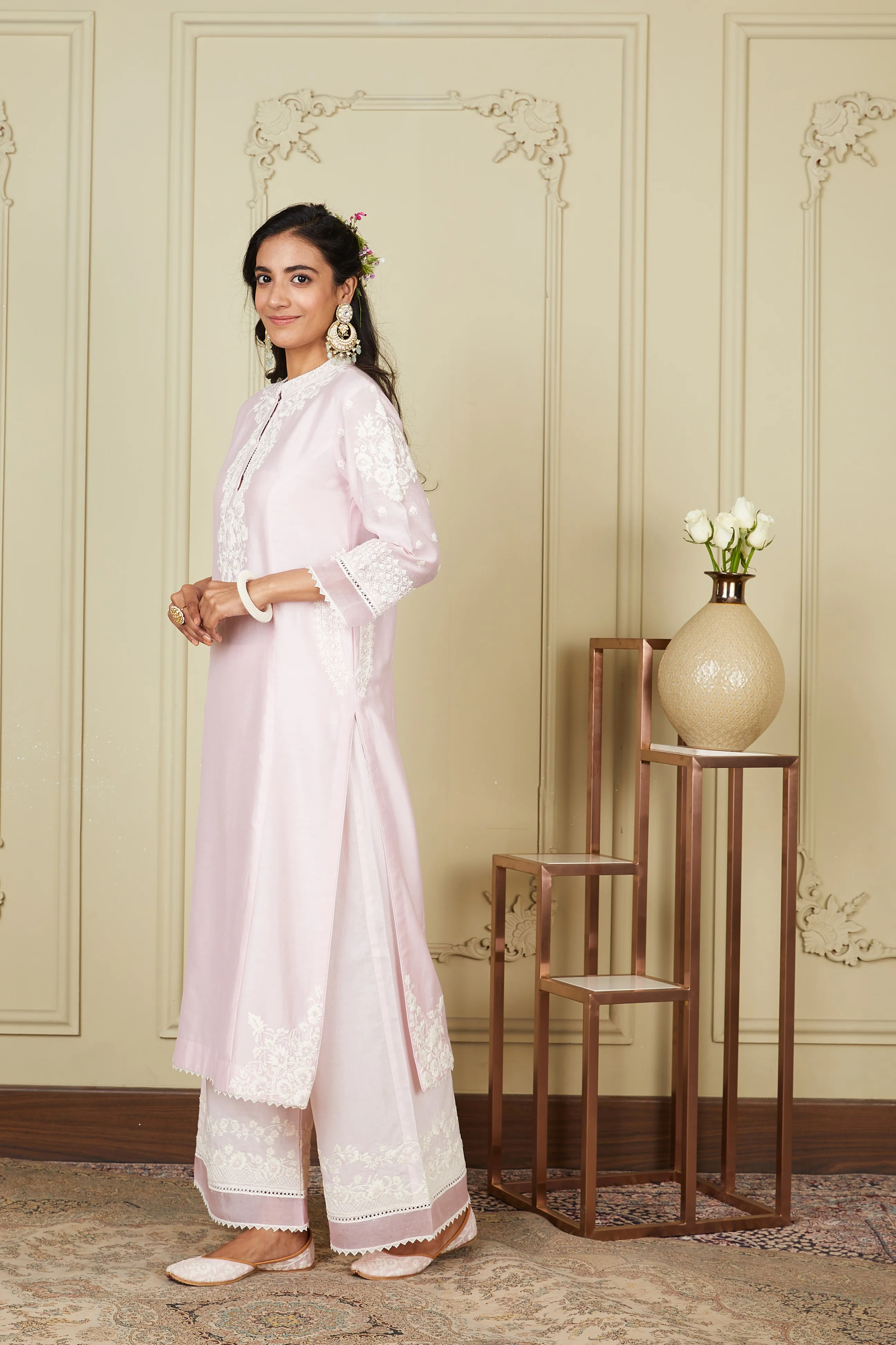 Bahareh - Pearl Blush Long kurta with palazzo - Image 4