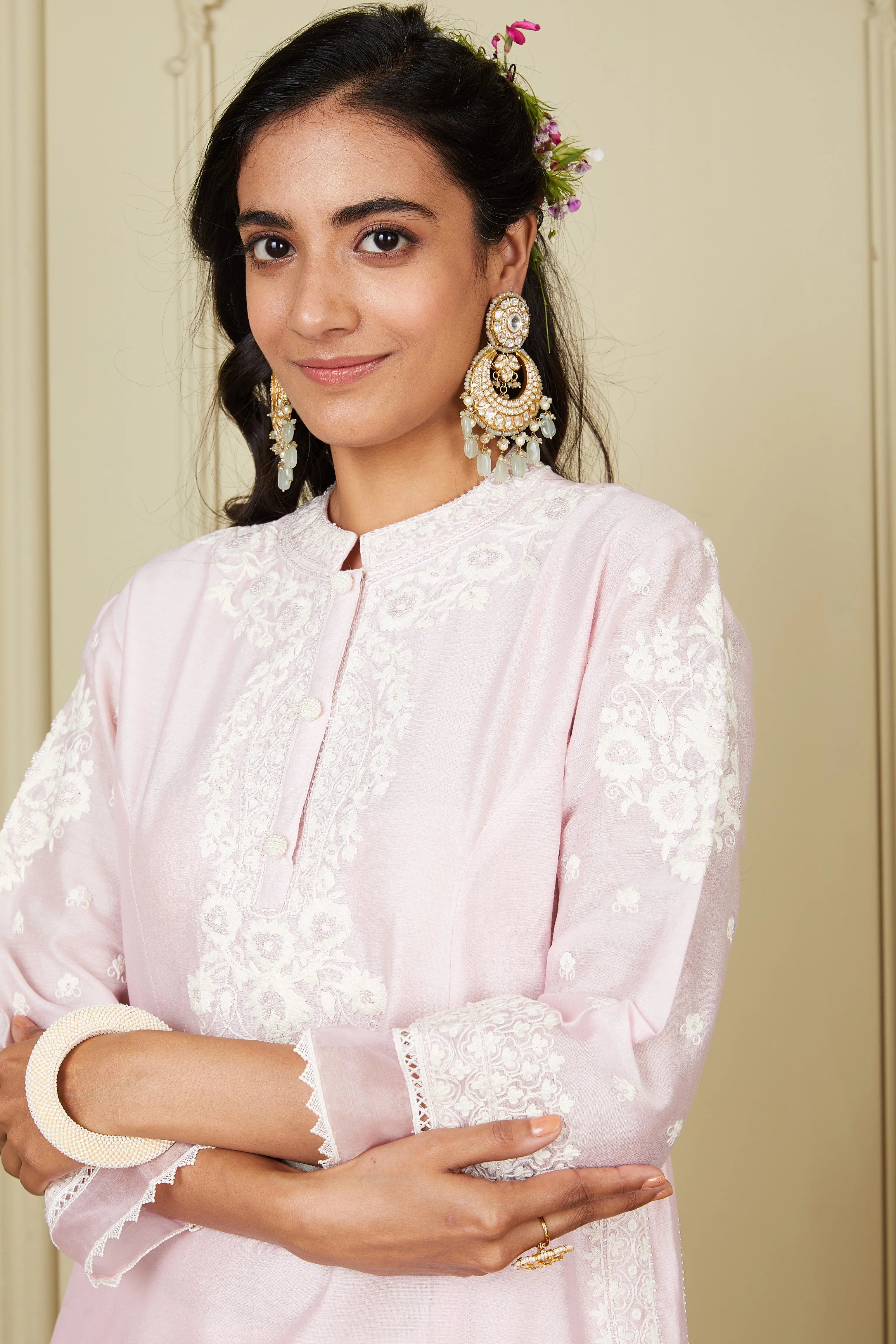 Bahareh - Pearl Blush Long kurta with palazzo - Image 5